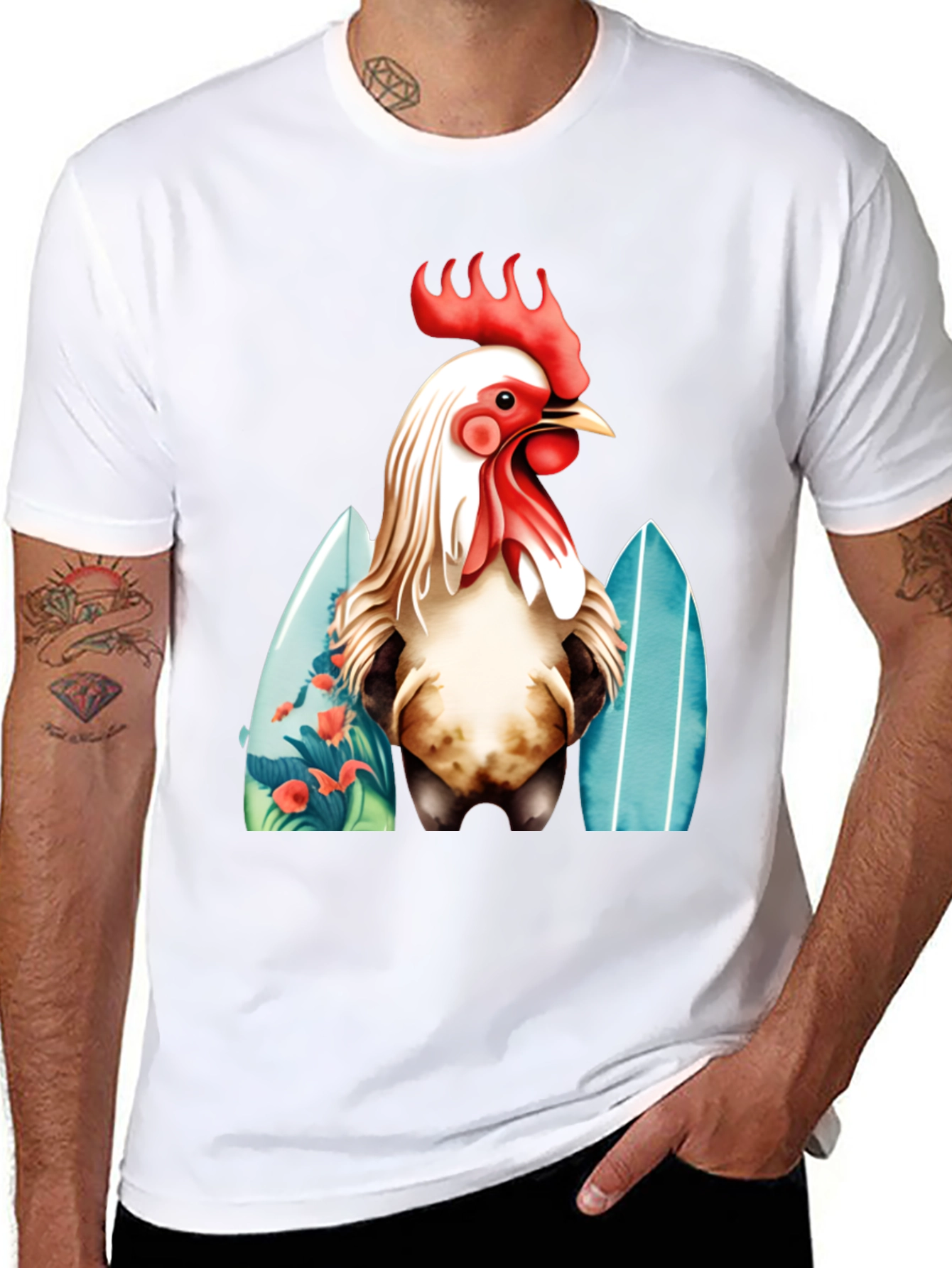 Rooster Surfboard Graphic T-Shirt