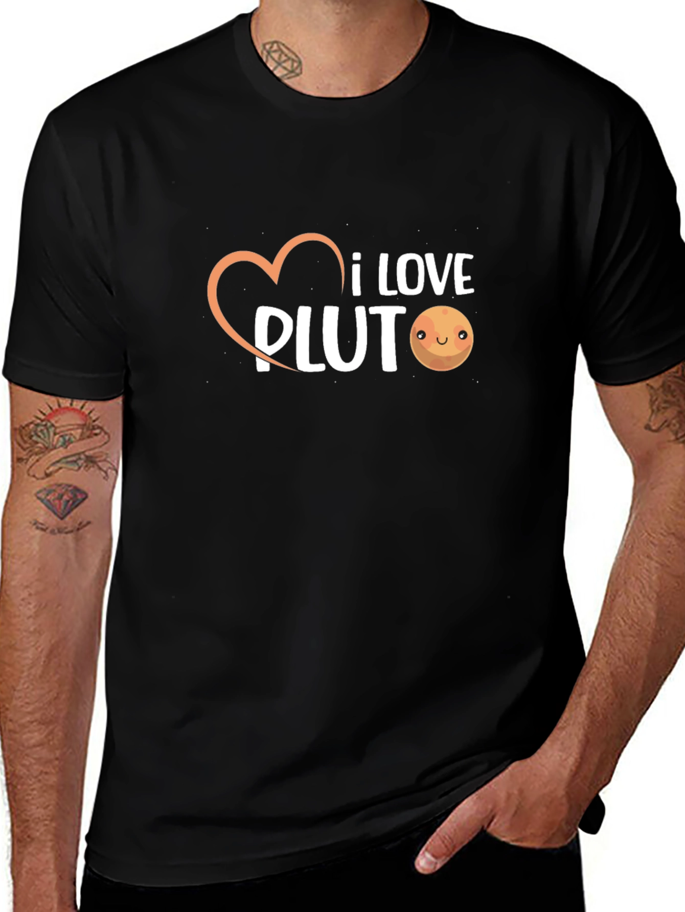 I Love Pluto Graphic Tee - Black Cotton T-Shirt