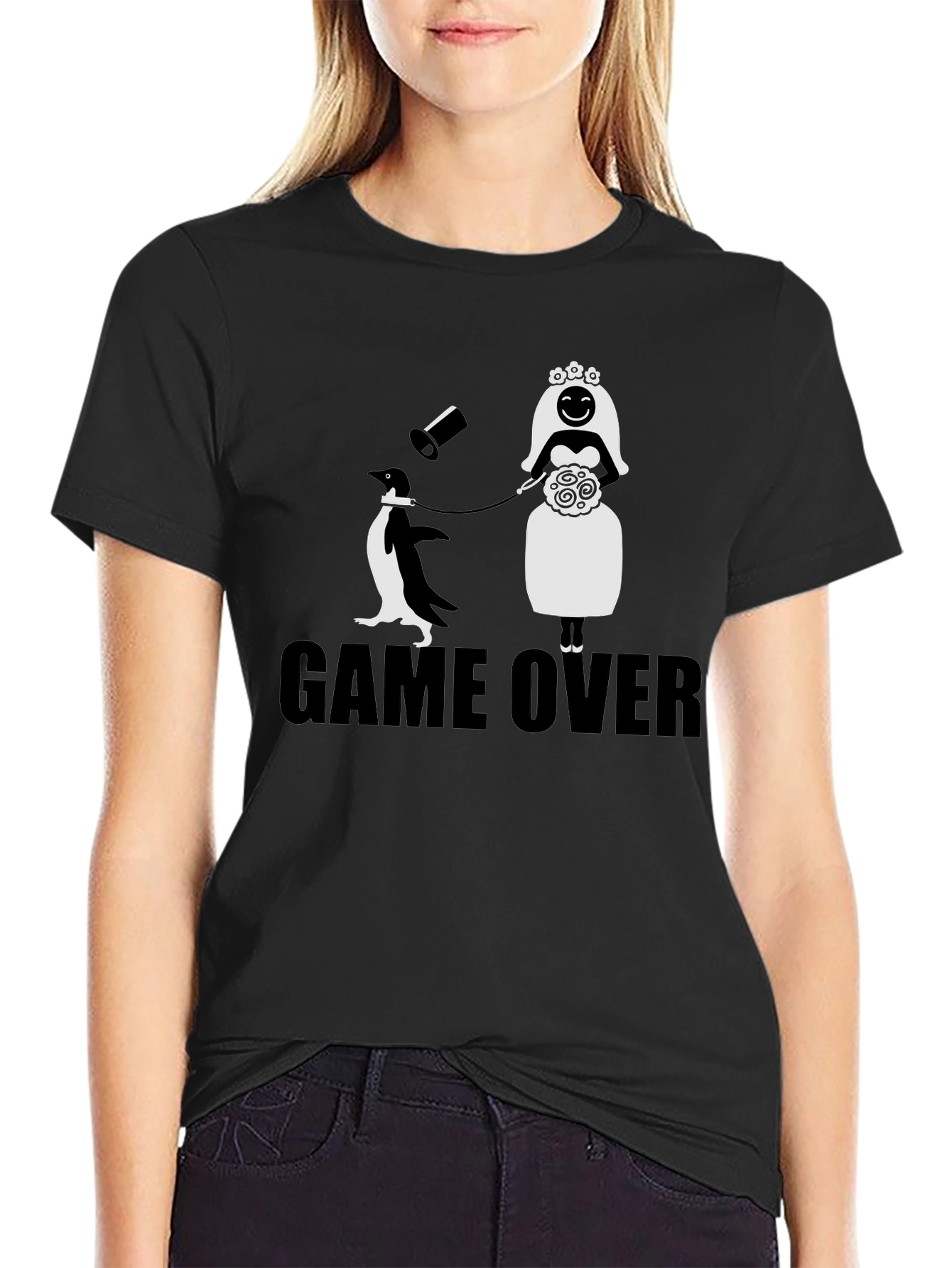 Game Over Groom Penguin Wedding T-Shirt