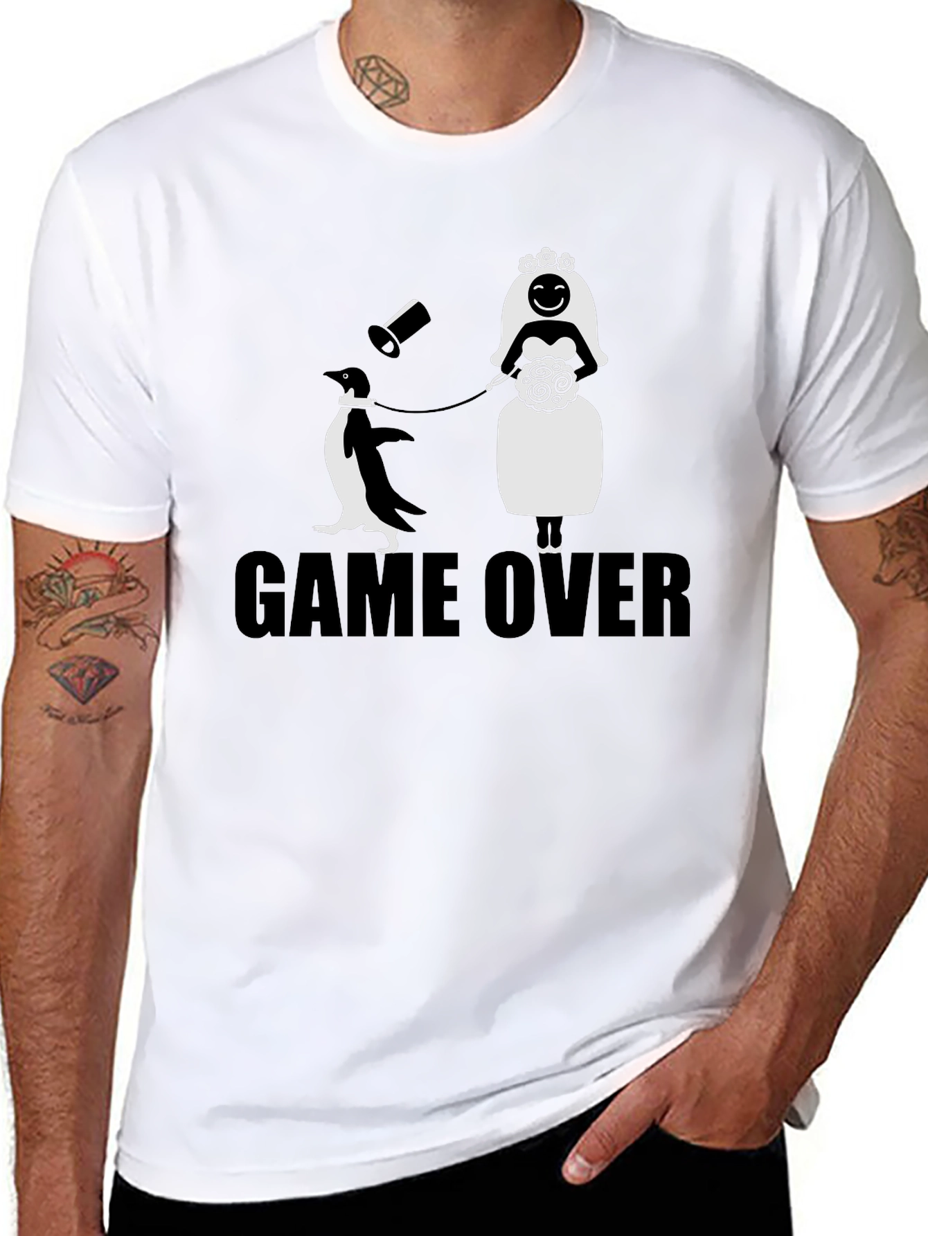 Game Over Groom Penguin Wedding T-Shirt