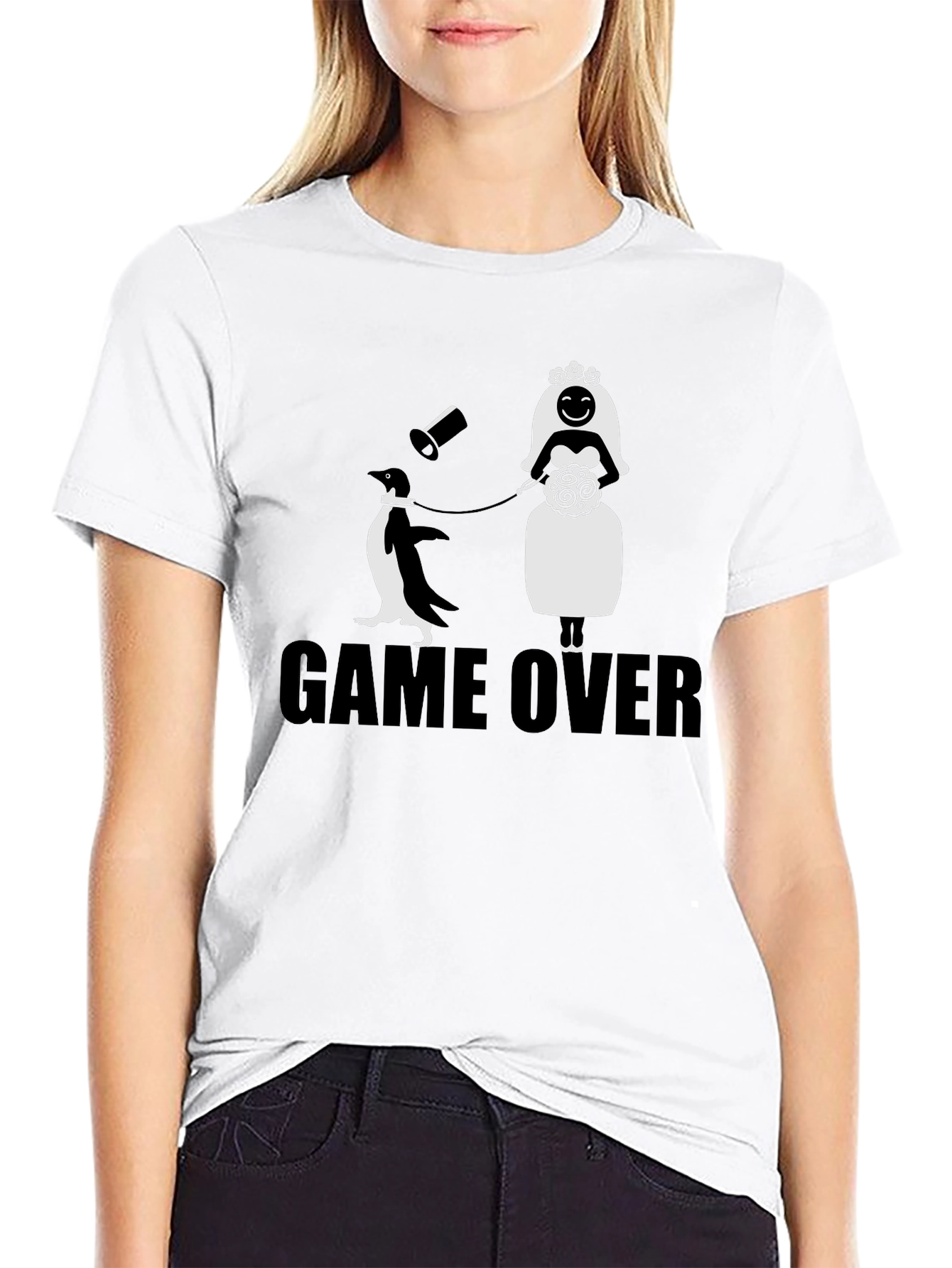 Game Over Groom Penguin Wedding T-Shirt
