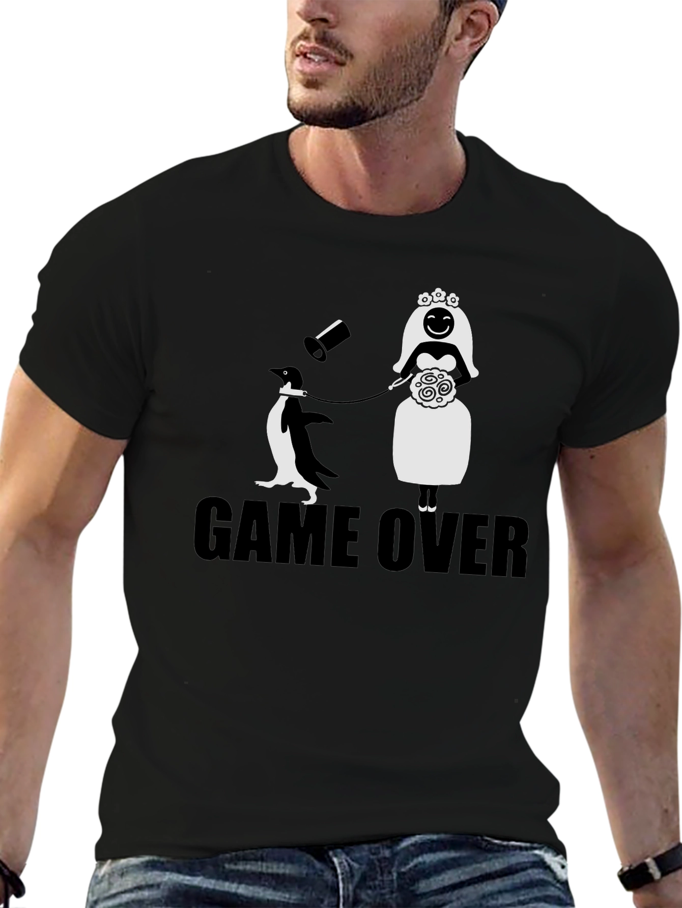 Game Over Groom Penguin Wedding T-Shirt