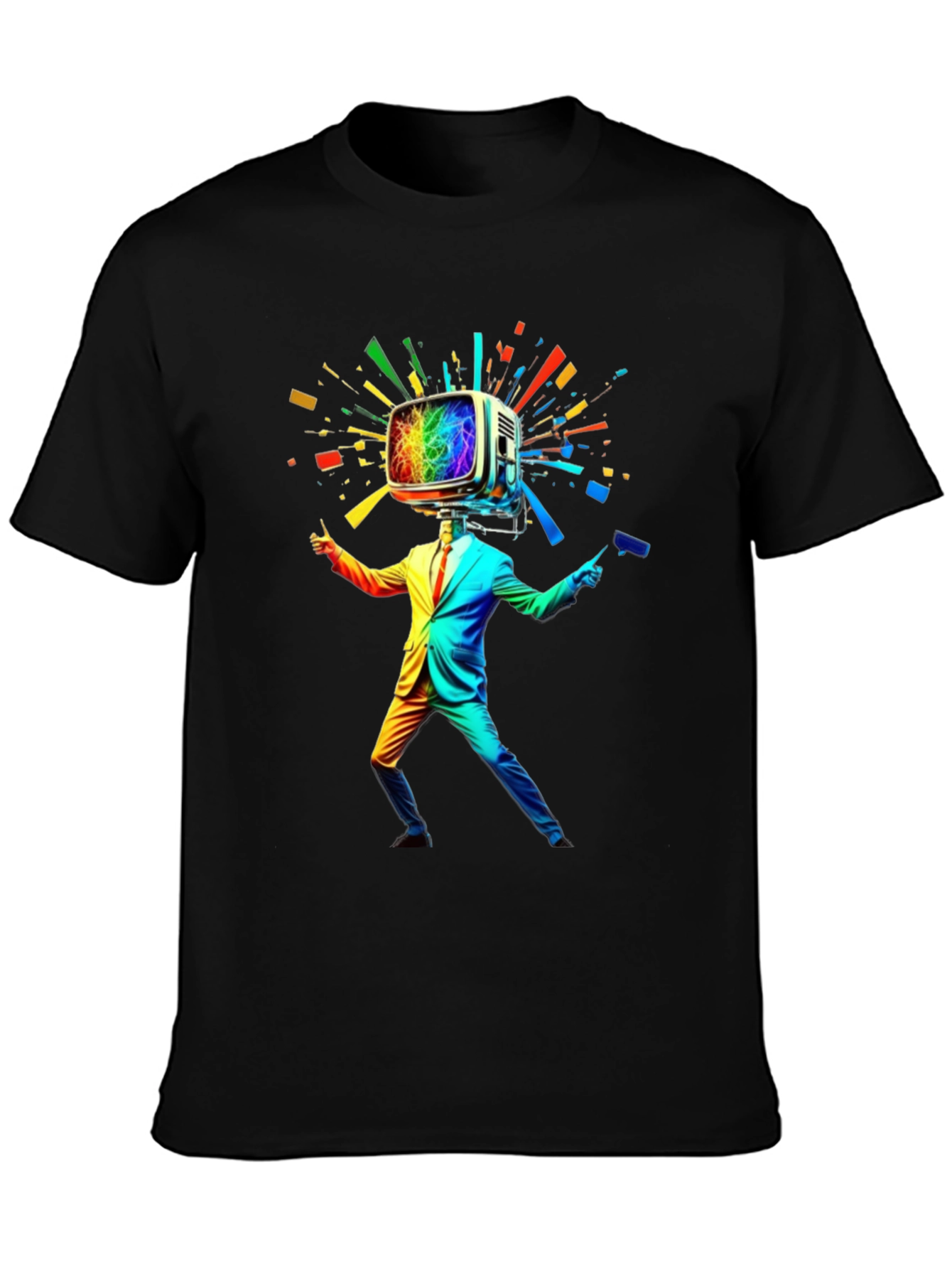 Rainbow TV Head Man Black T-Shirt