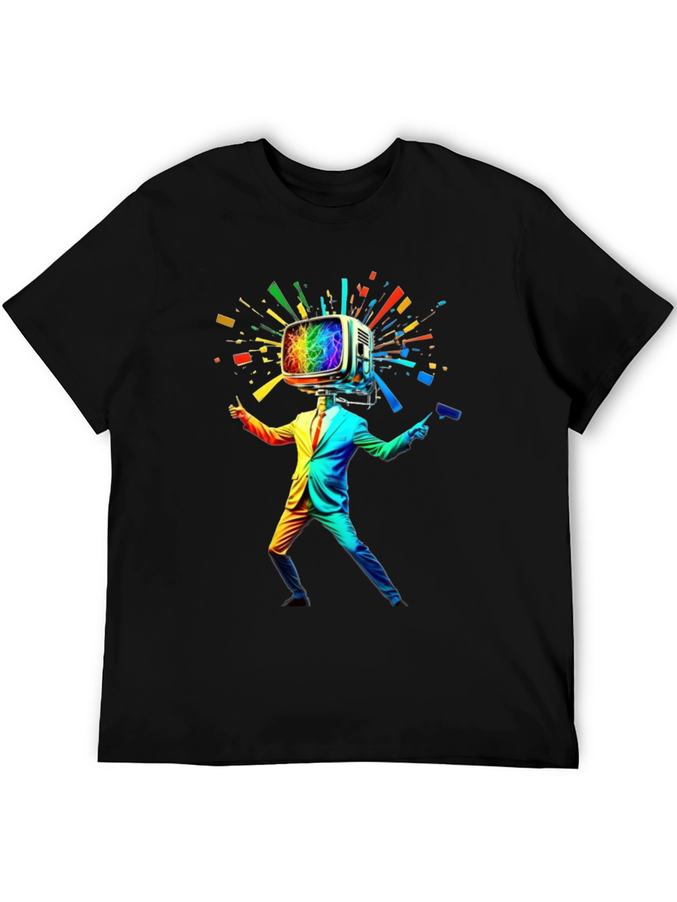 Rainbow TV Head Man Black T-Shirt
