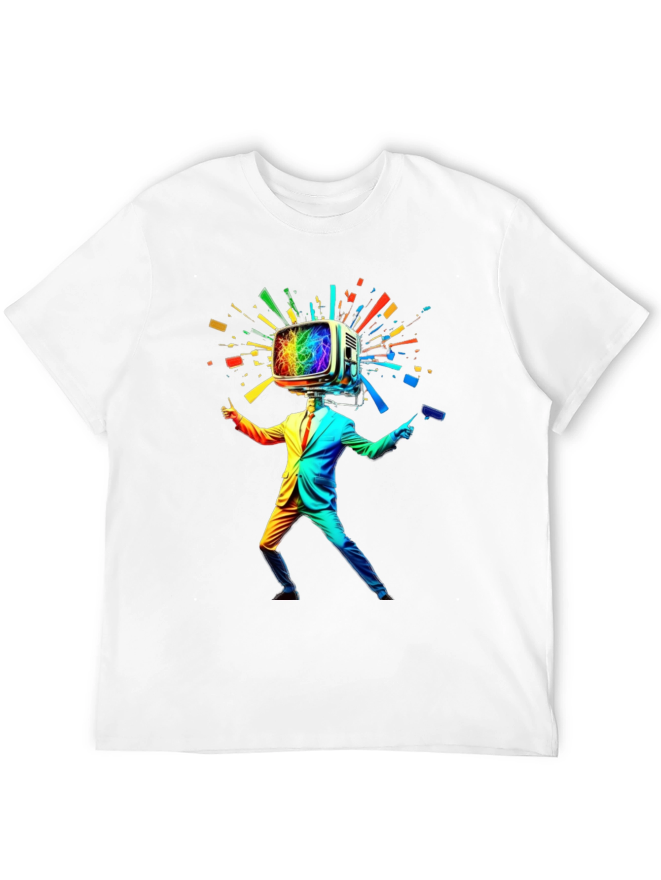 Rainbow TV Head Man Black T-Shirt