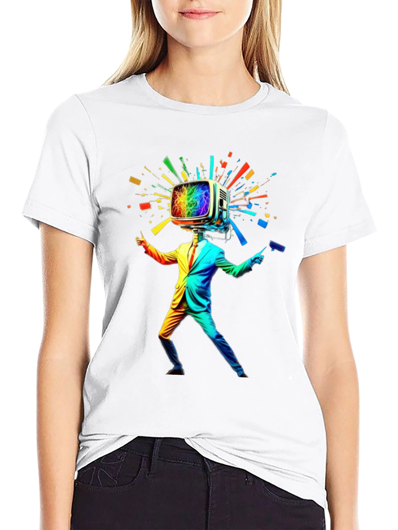 Rainbow TV Head Man Black T-Shirt
