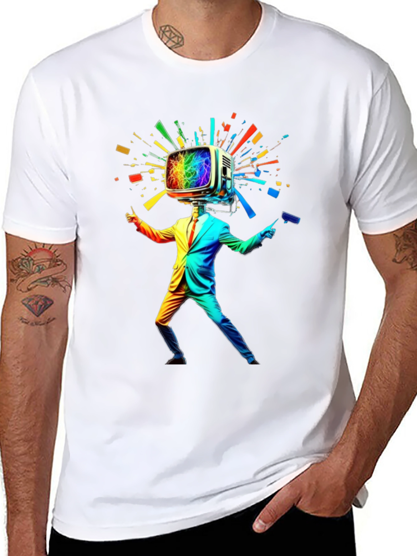 Rainbow TV Head Man Black T-Shirt
