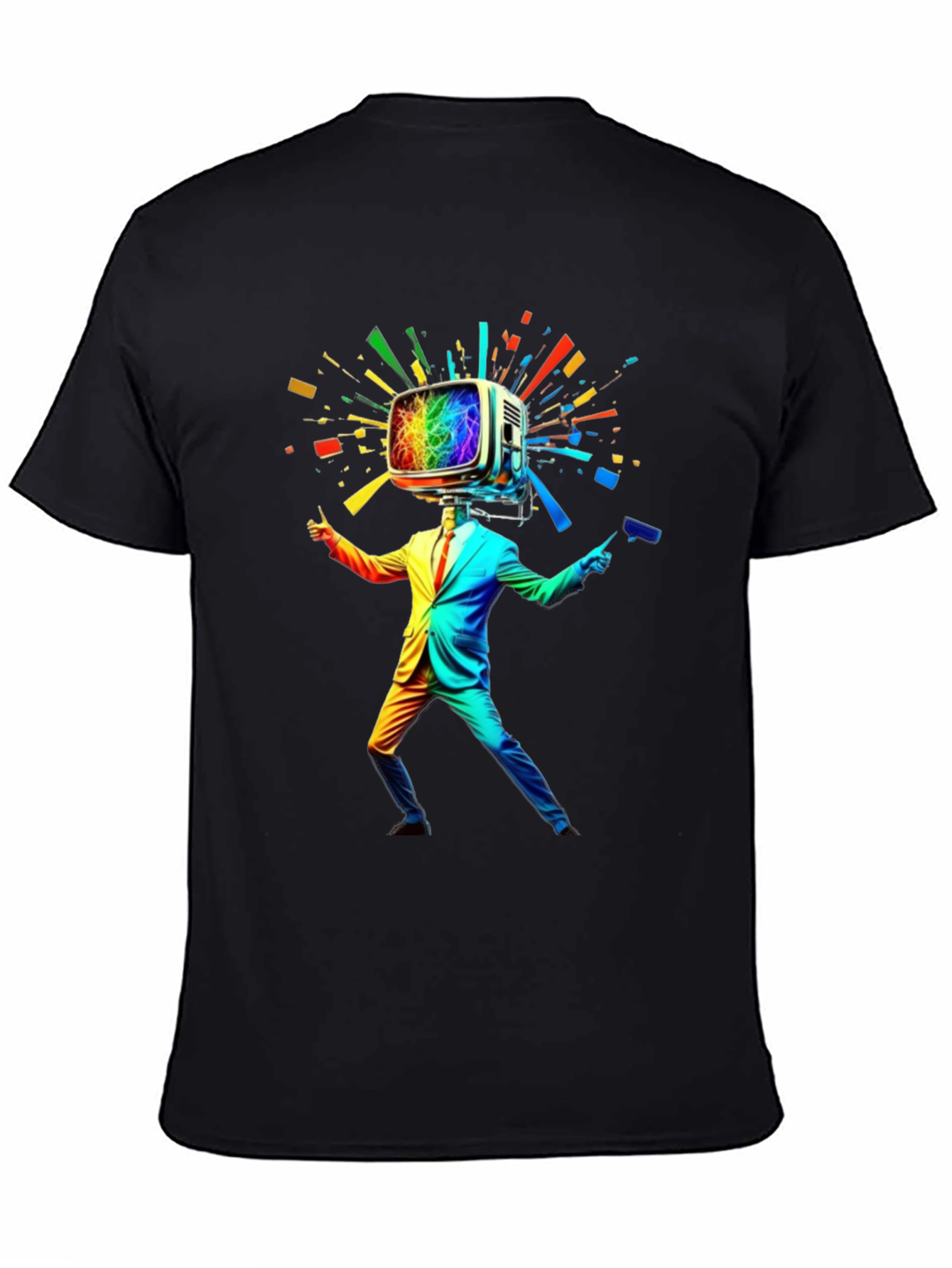 Rainbow TV Head Man Black T-Shirt