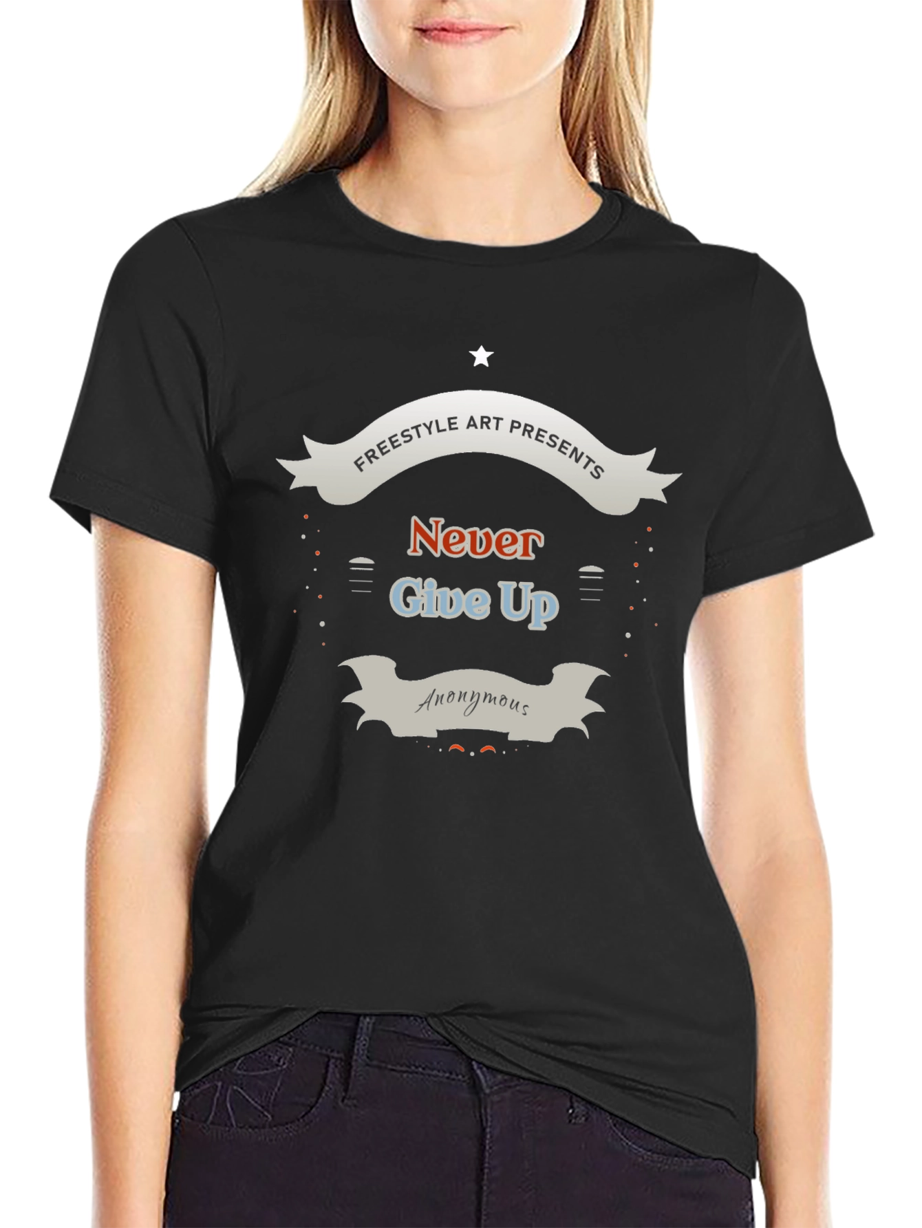 Freestyle Art Presents Never Give Up Black Tee