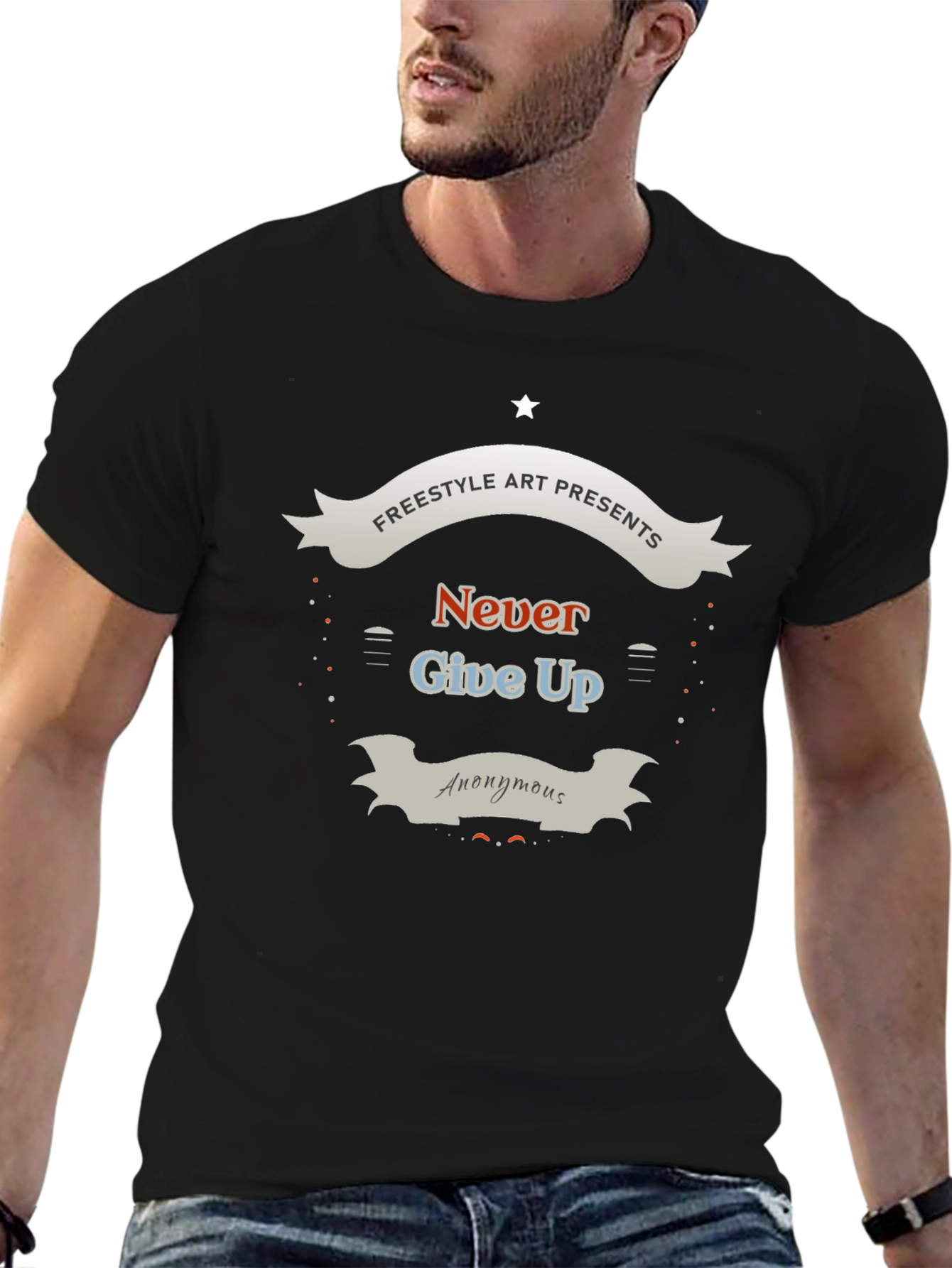 Freestyle Art Presents Never Give Up Black Tee