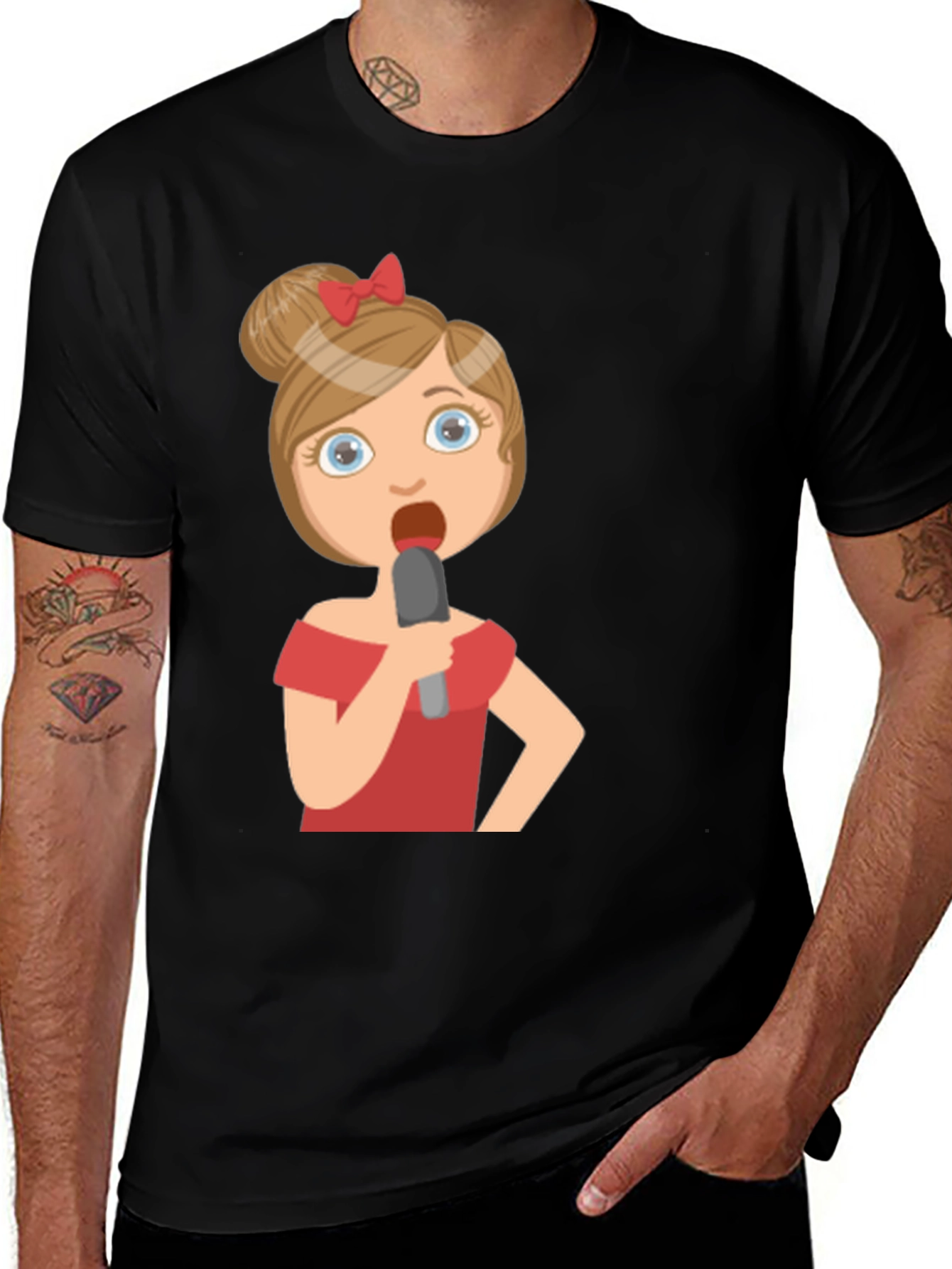 Singing Girl Graphic Tee - Black Cotton Blend