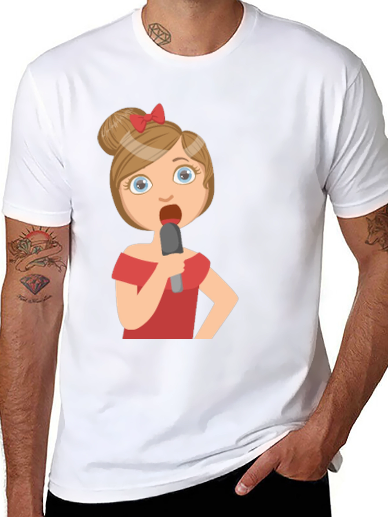 Singing Girl Graphic Tee - Black Cotton Blend