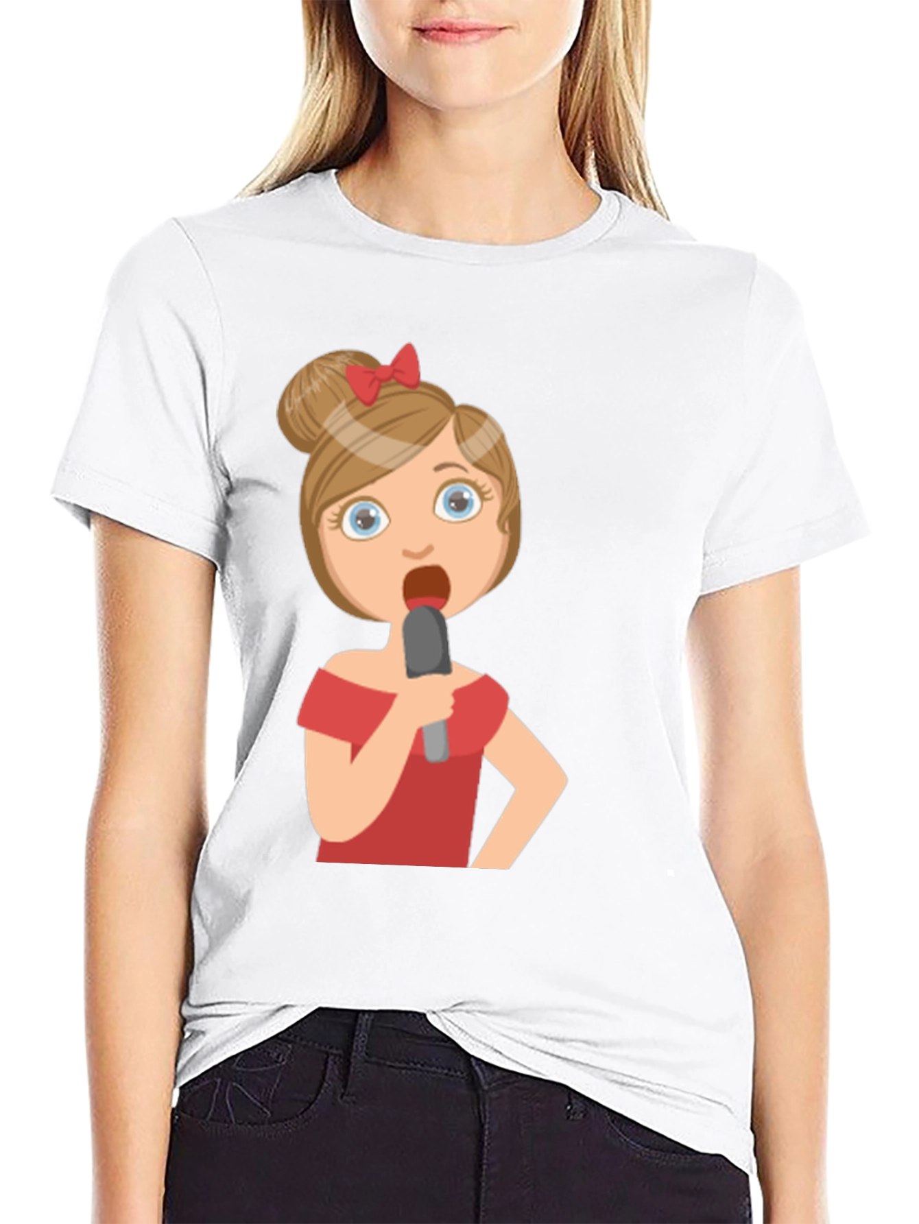 Singing Girl Graphic Tee - Black Cotton Blend