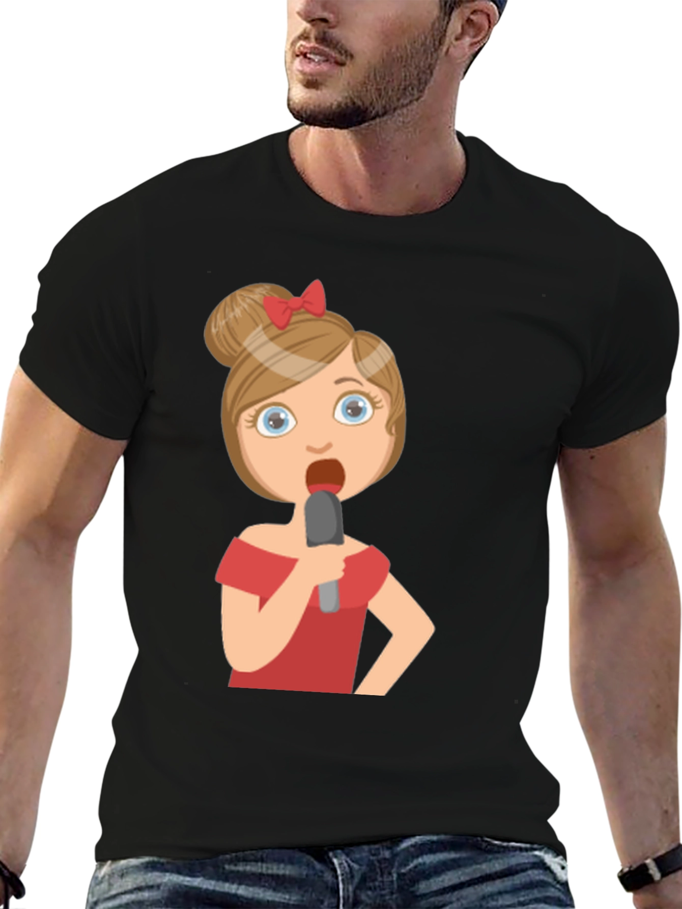 Singing Girl Graphic Tee - Black Cotton Blend