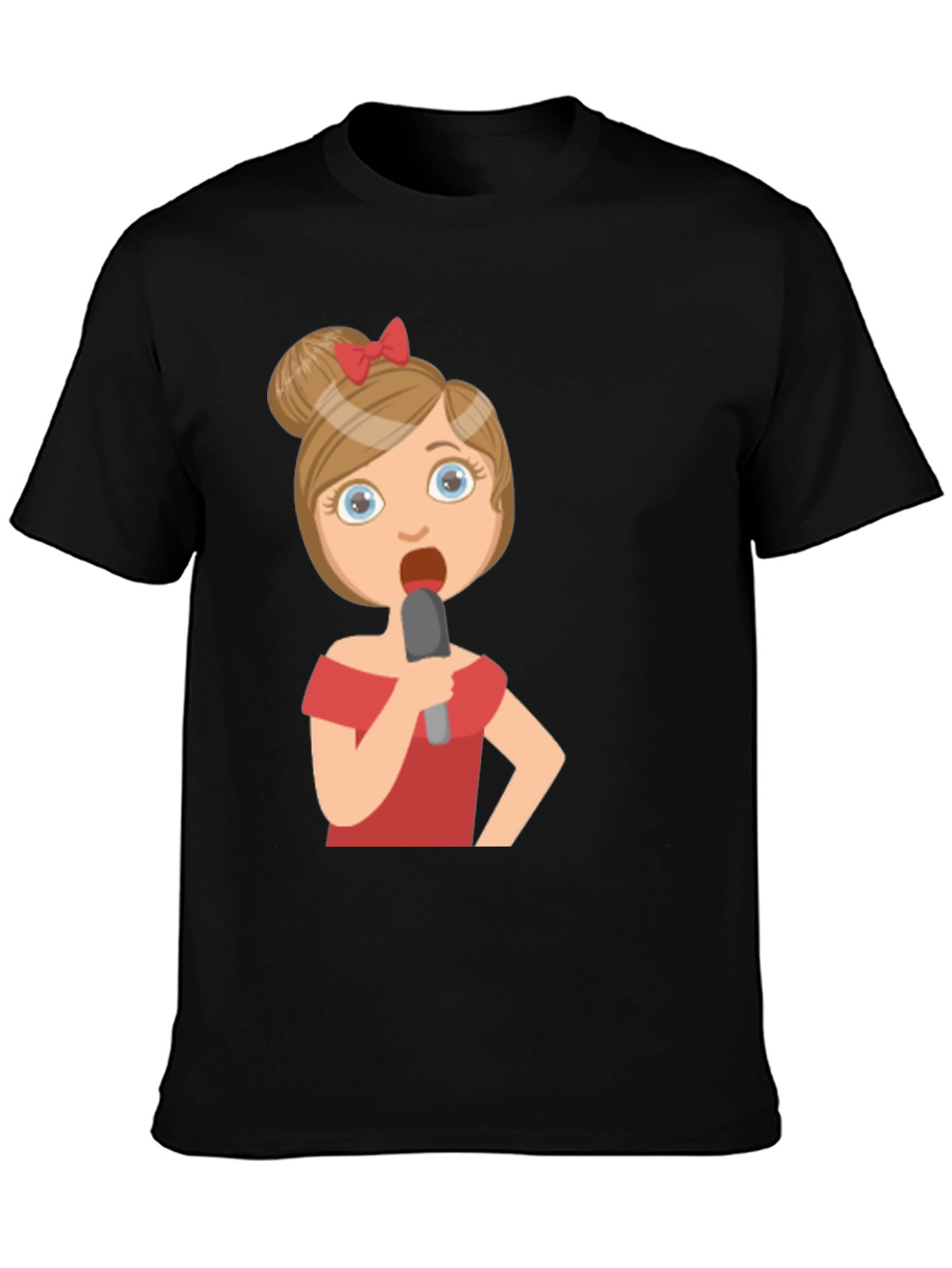 Singing Girl Graphic Tee - Black Cotton Blend