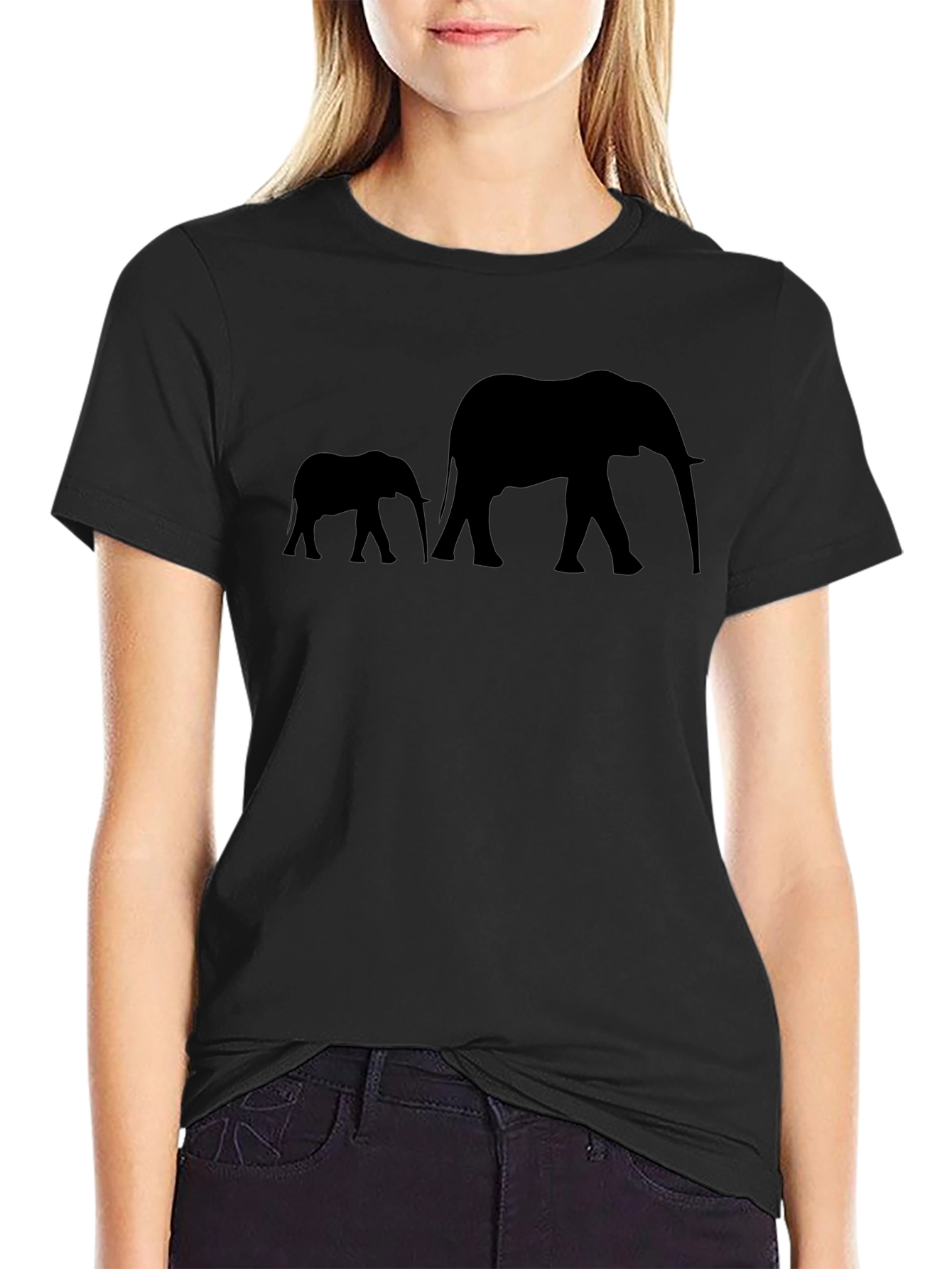 Elephant Silhouette Graphic Tee - Black