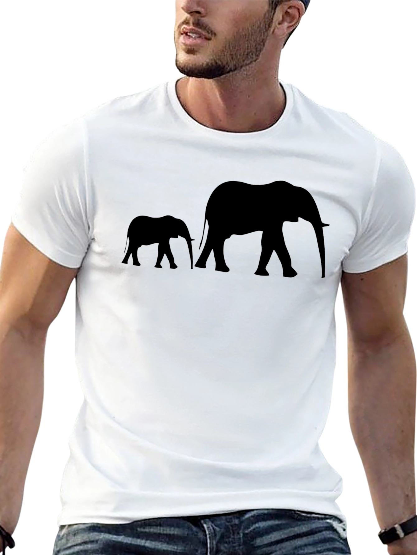 Elephant Silhouette Graphic Tee - Black