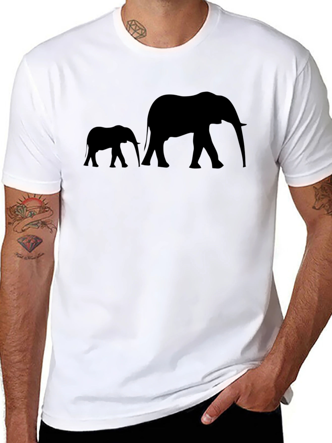 Elephant Silhouette Graphic Tee - Black