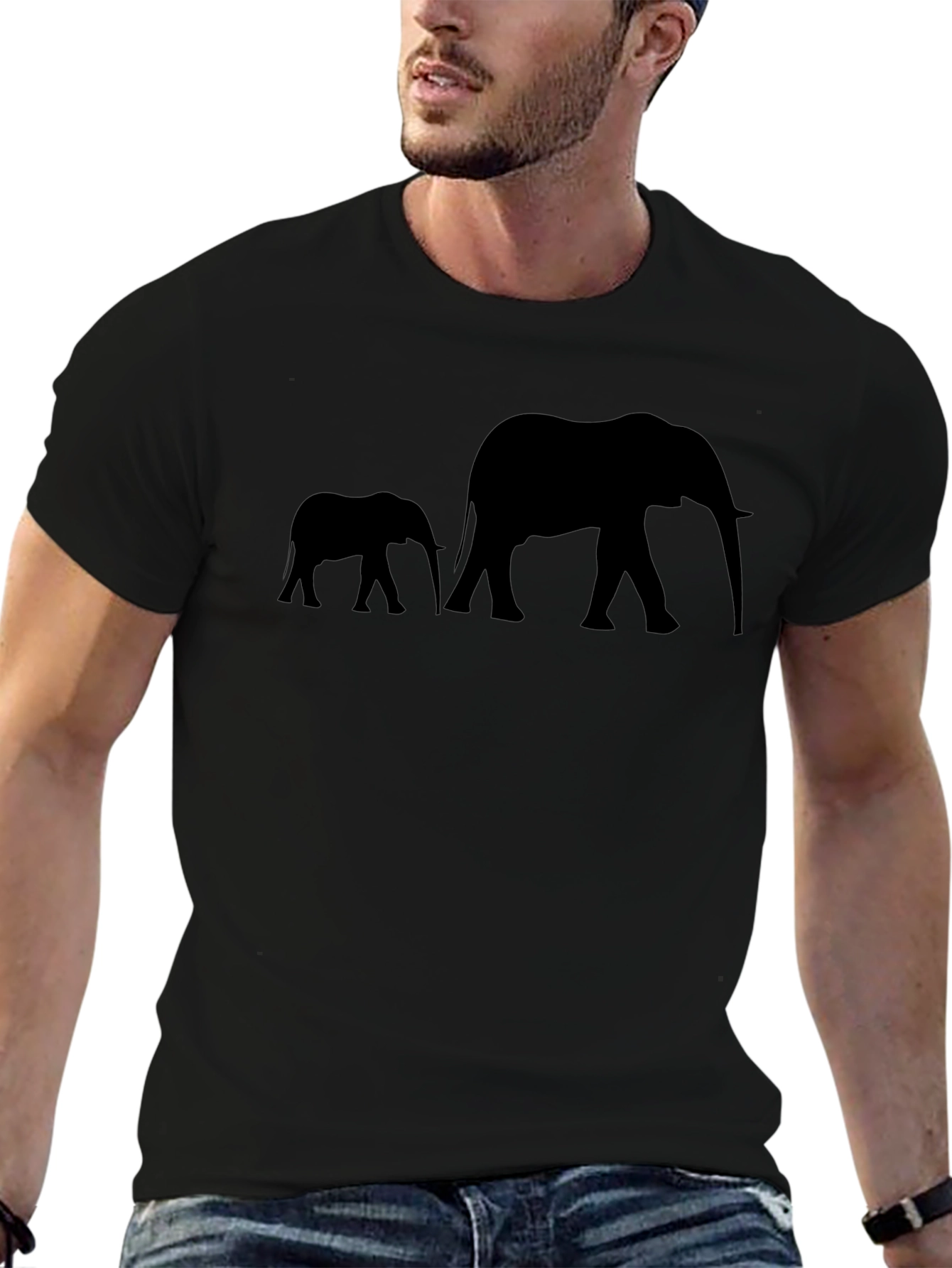 Elephant Silhouette Graphic Tee - Black