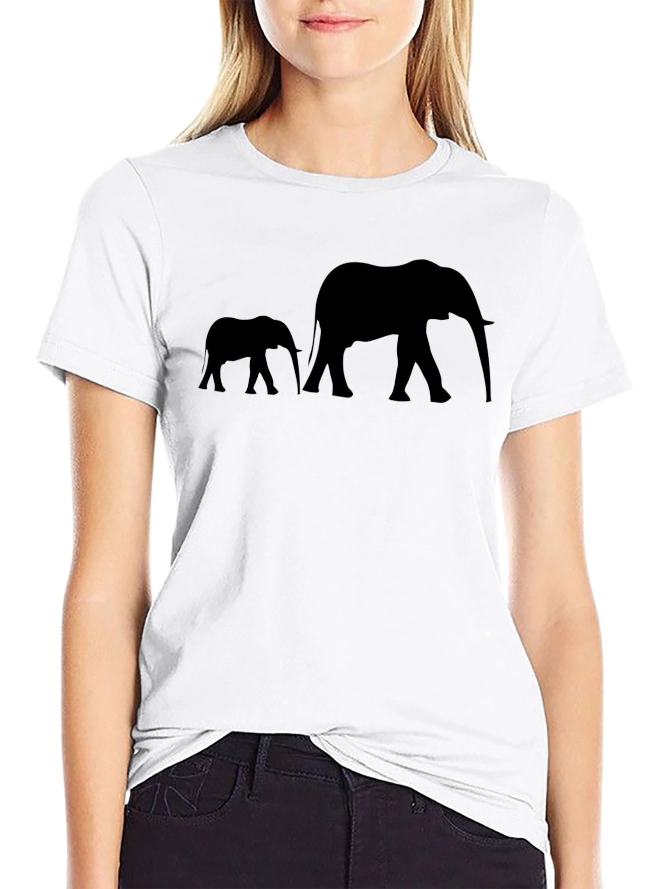 Elephant Silhouette Graphic Tee - Black