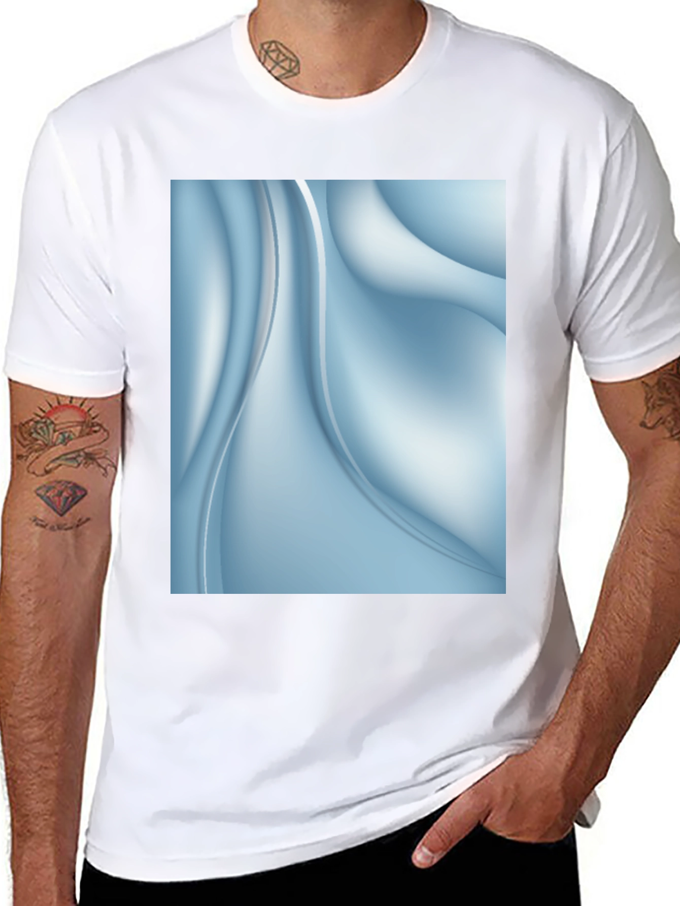 Abstract Blue Swirl Graphic Black T-Shirt