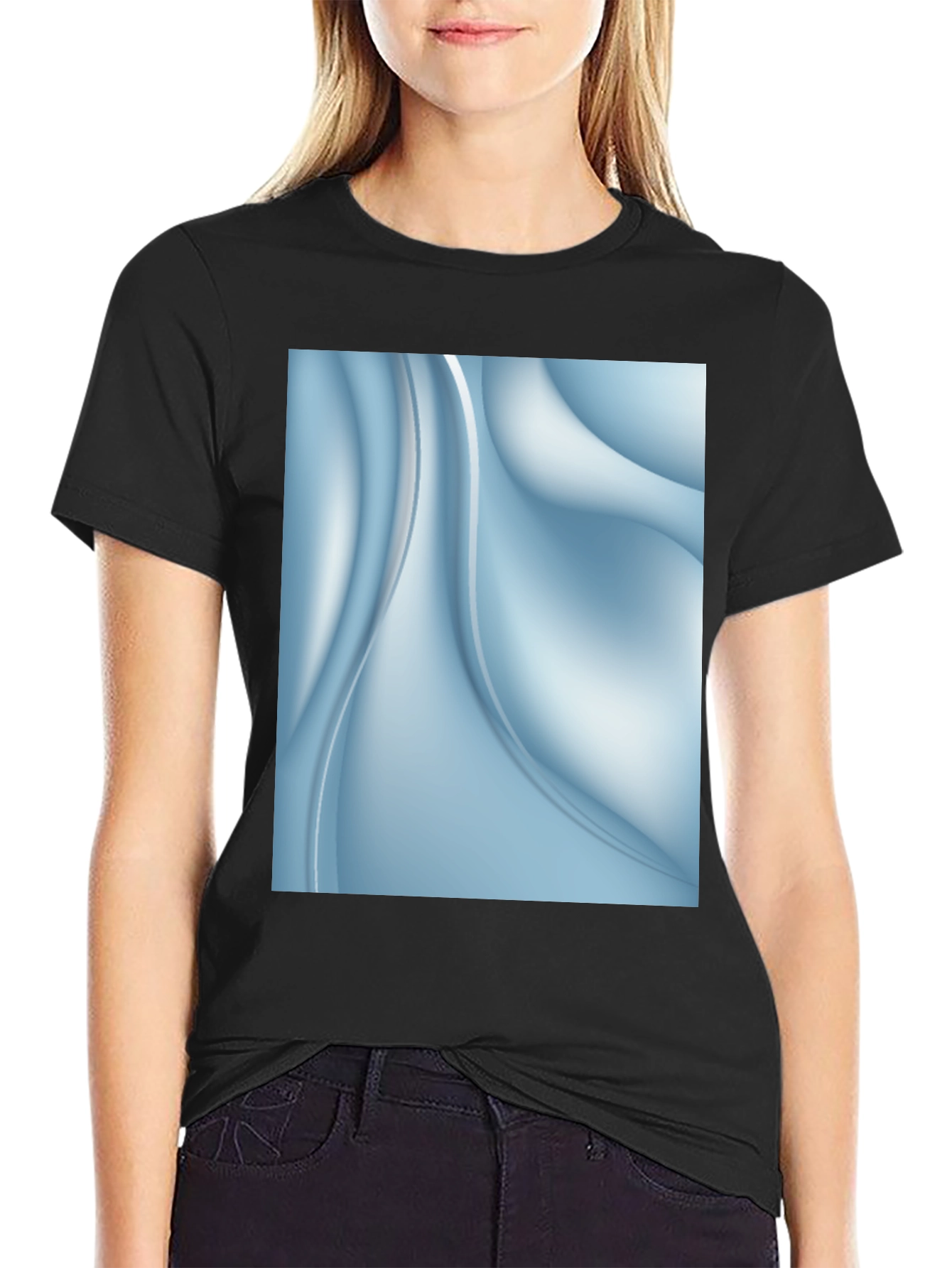 Abstract Blue Swirl Graphic Black T-Shirt