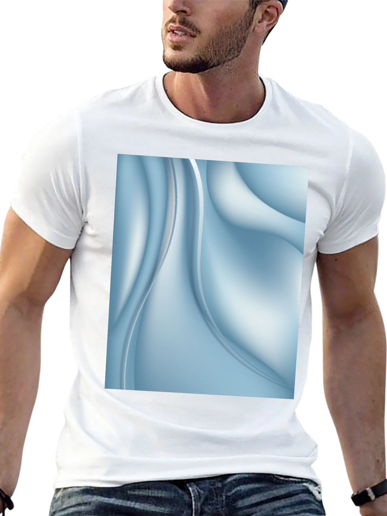 Abstract Blue Swirl Graphic Black T-Shirt