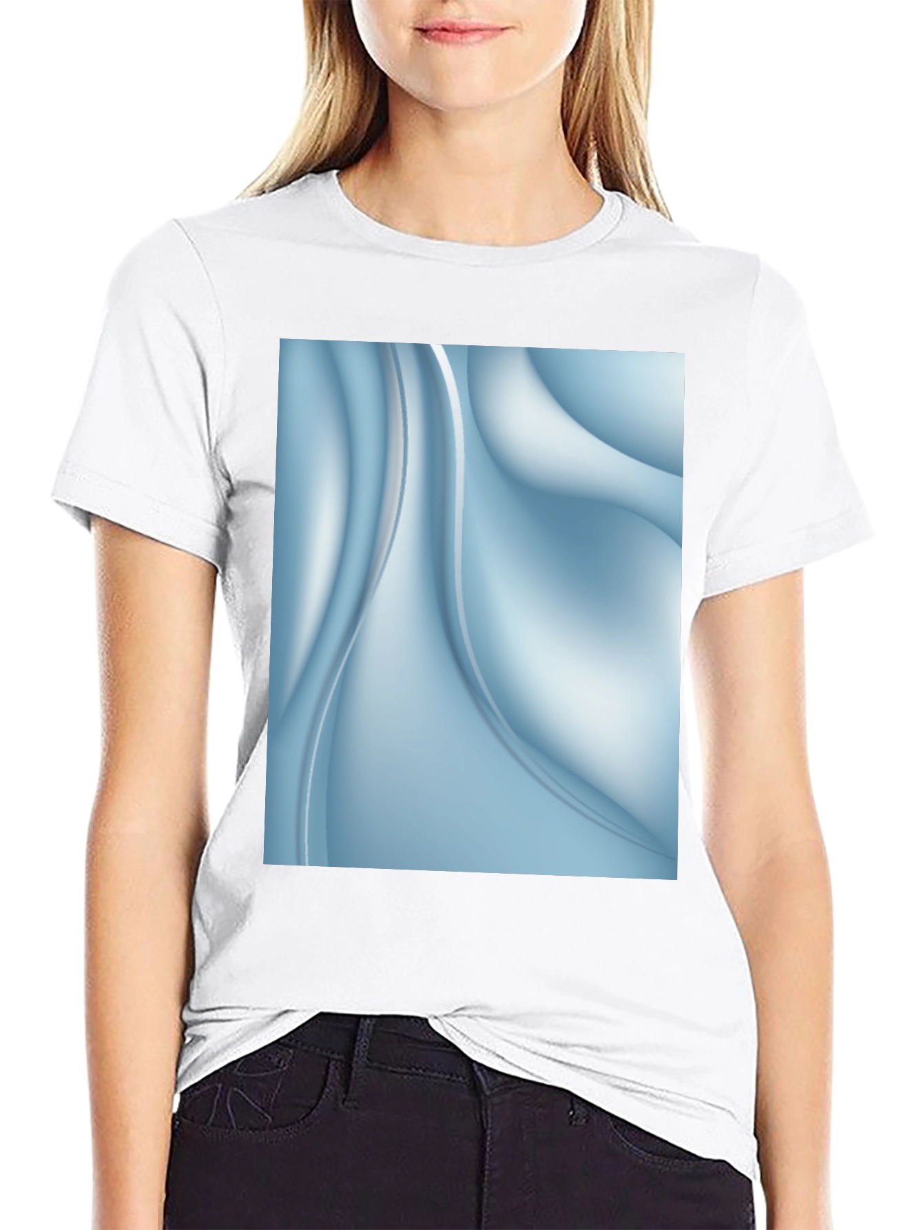 Abstract Blue Swirl Graphic Black T-Shirt
