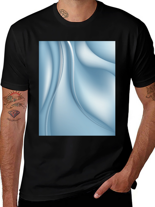 Abstract Blue Swirl Graphic Black T-Shirt