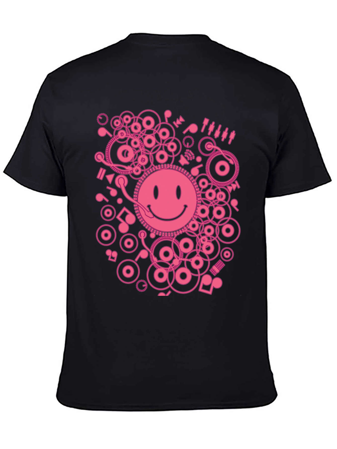 Smiley Face DJ Graphic Tee - Black Cotton Blend