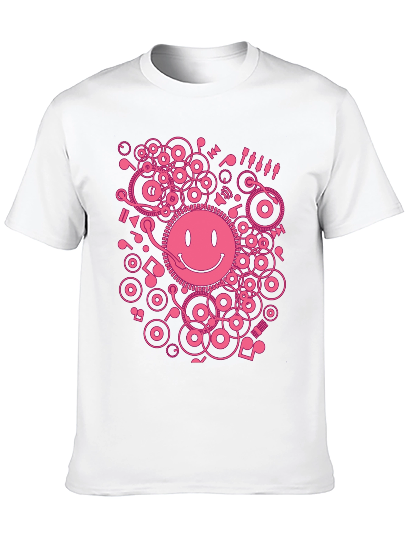 Smiley Face DJ Graphic Tee - Black Cotton Blend