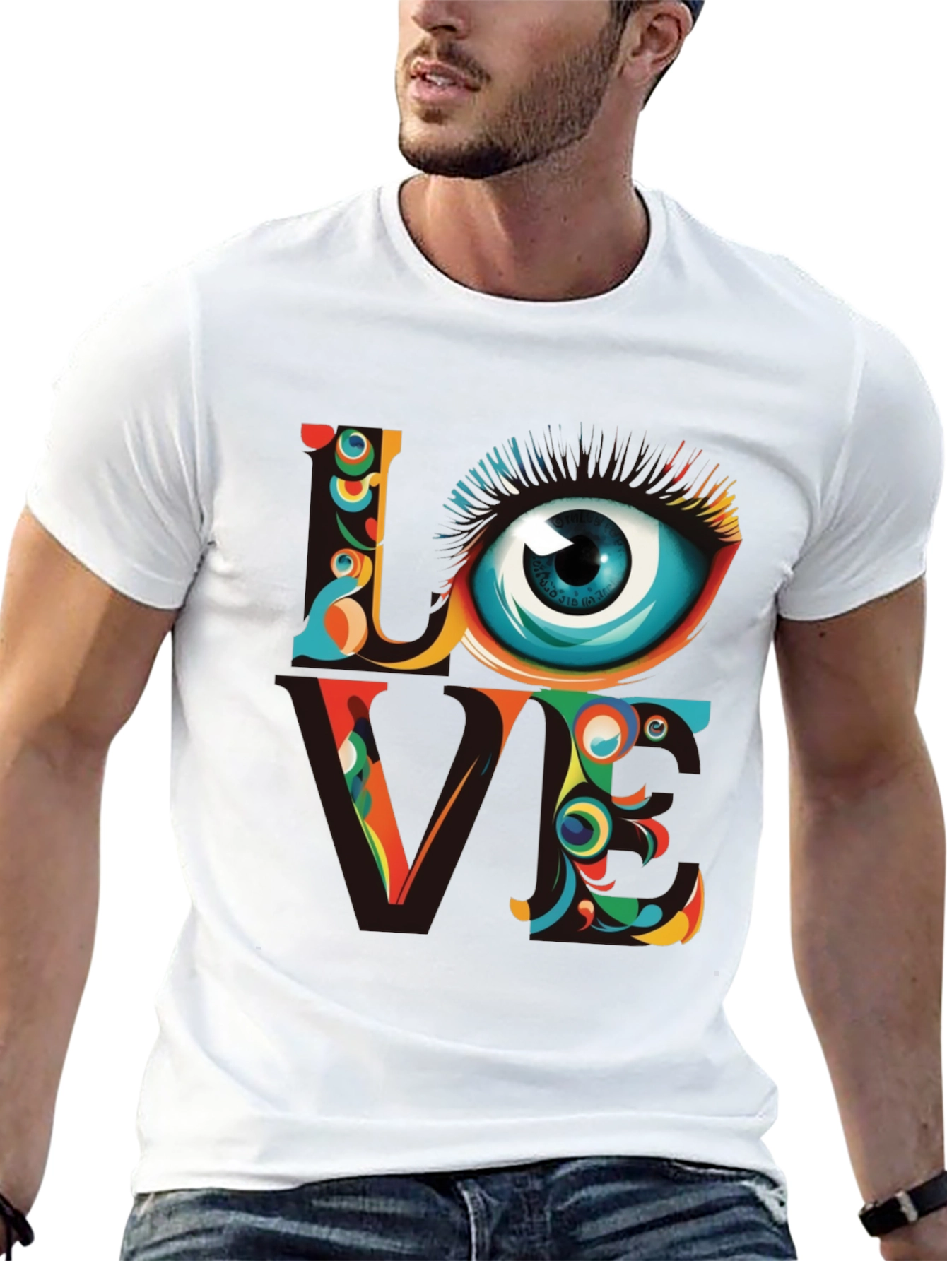 Psychedelic Love Eye Graphic Tee - Unique Art Shirt
