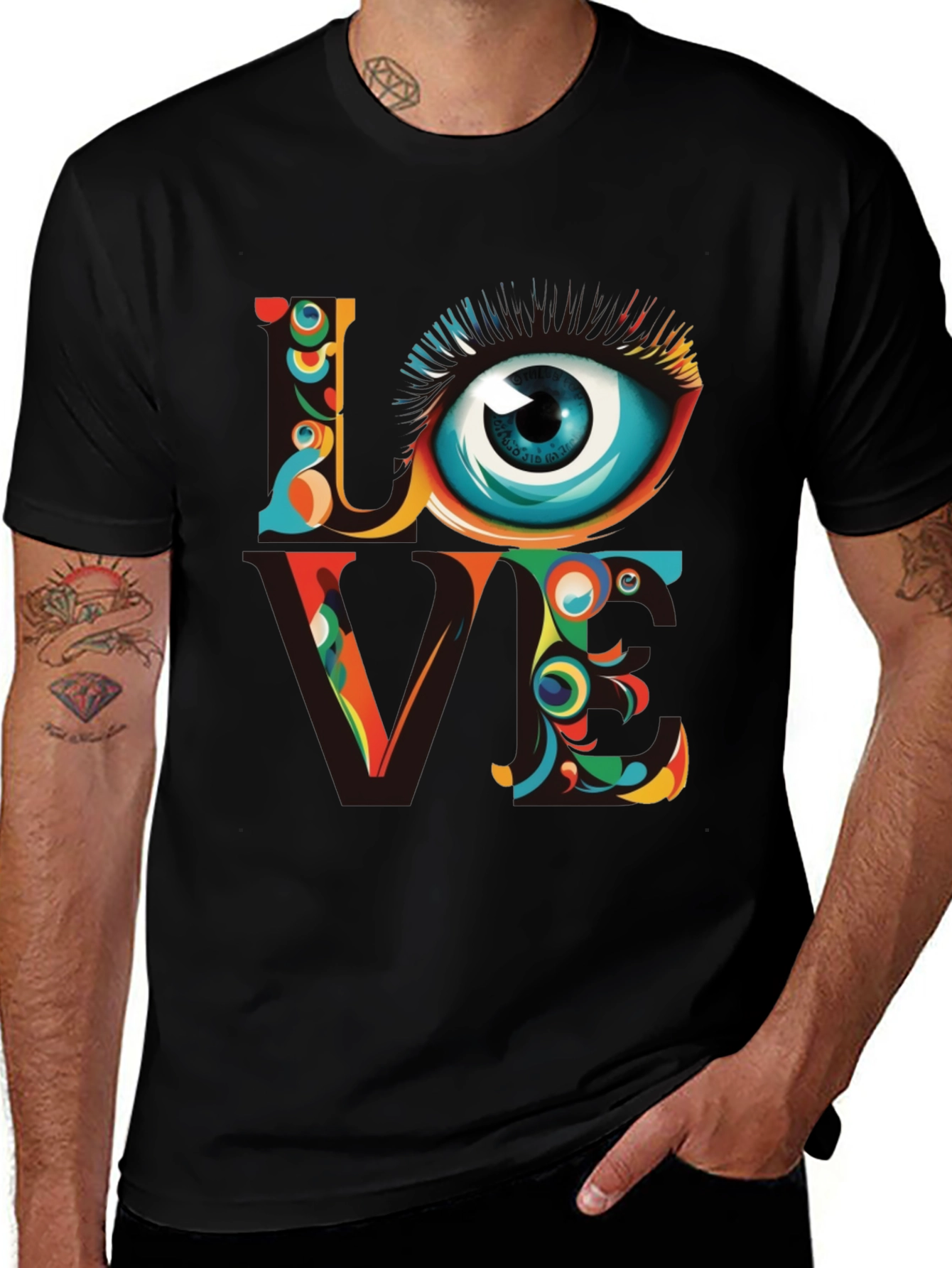 Psychedelic Love Eye Graphic Tee - Unique Art Shirt