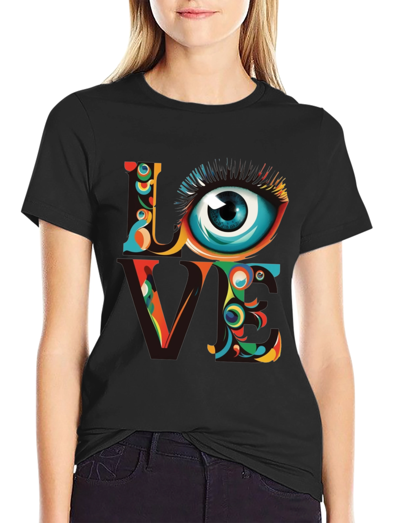 Psychedelic Love Eye Graphic Tee - Unique Art Shirt