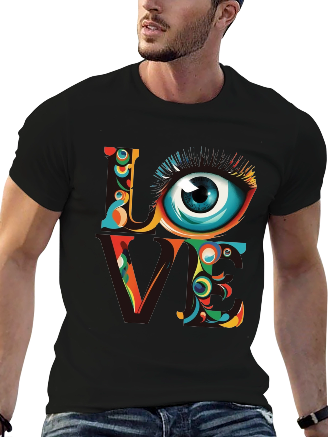 Psychedelic Love Eye Graphic Tee - Unique Art Shirt