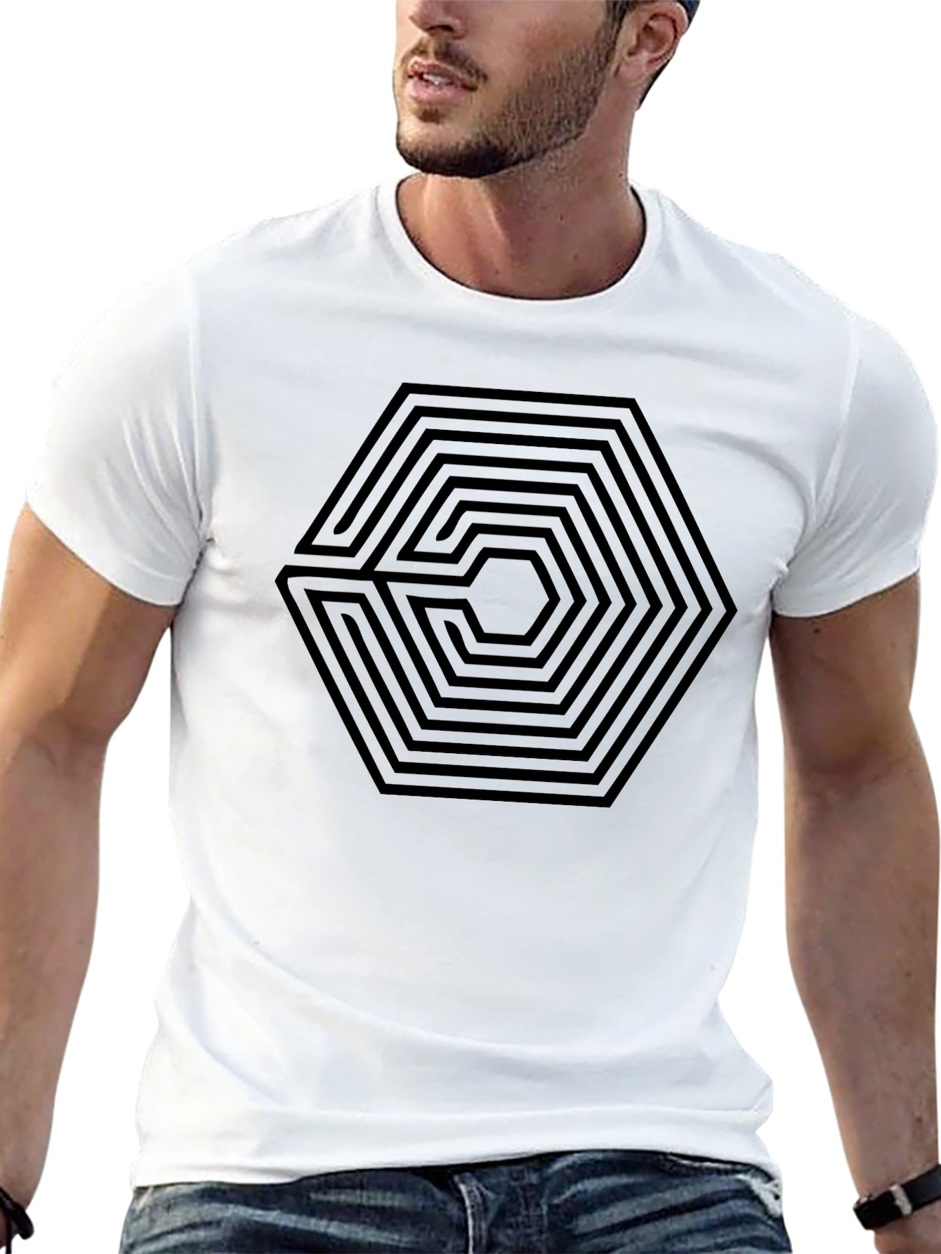 Hexagon Maze Graphic Tee - Black