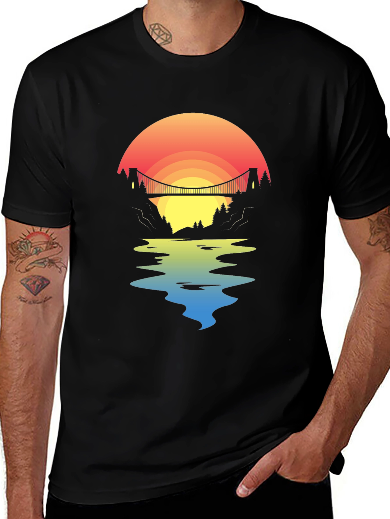 Sunset Bridge Graphic Tee - Black