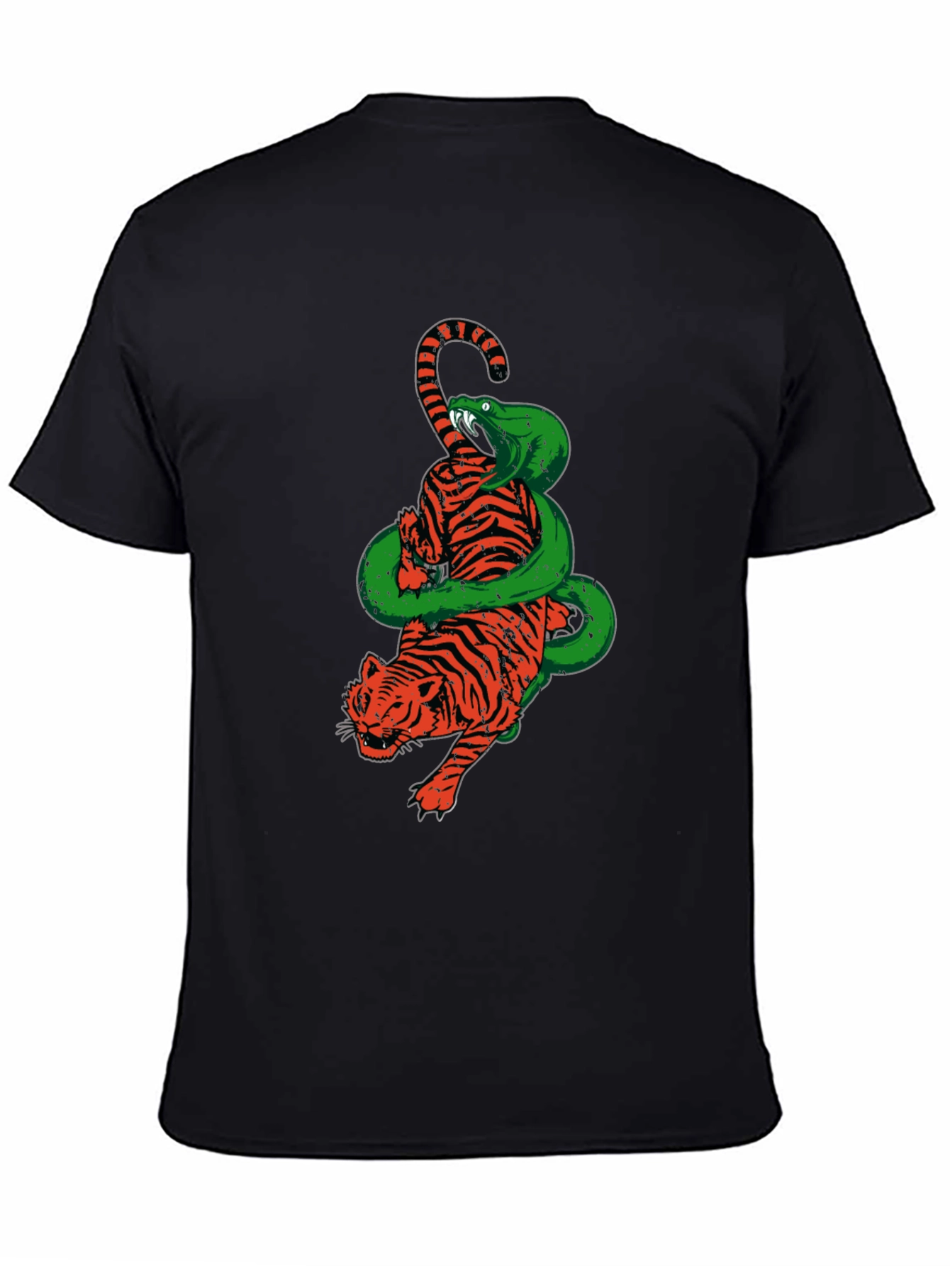 Tiger and Snake Graphic Print Black T-Shirt