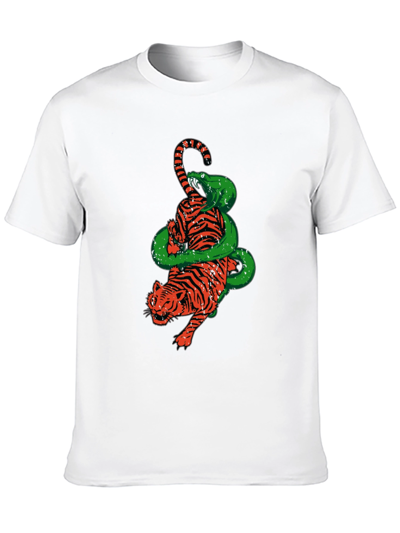 Tiger and Snake Graphic Print Black T-Shirt
