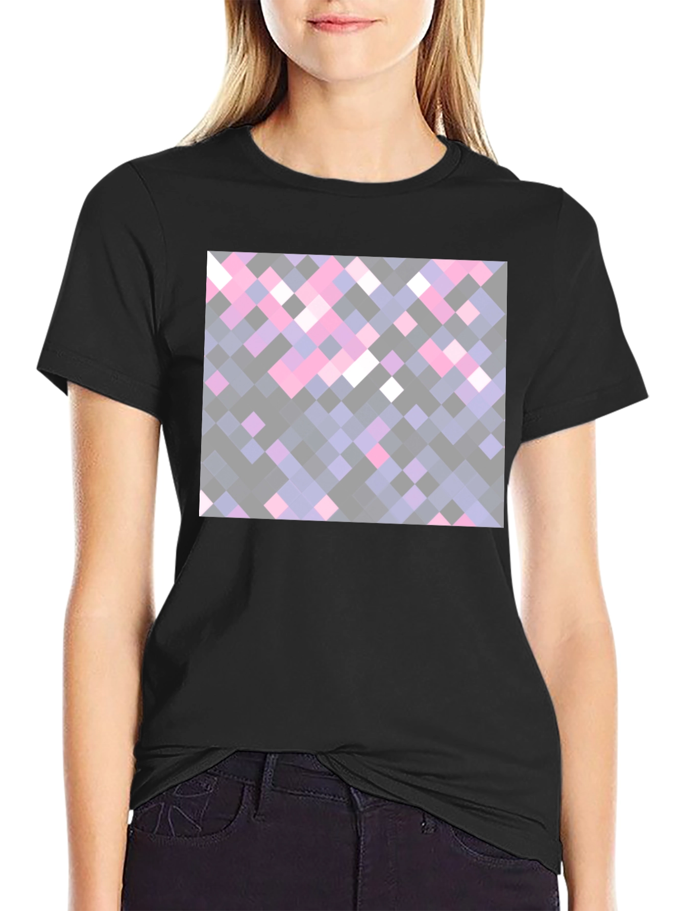 Pixelated Squares Black Tee