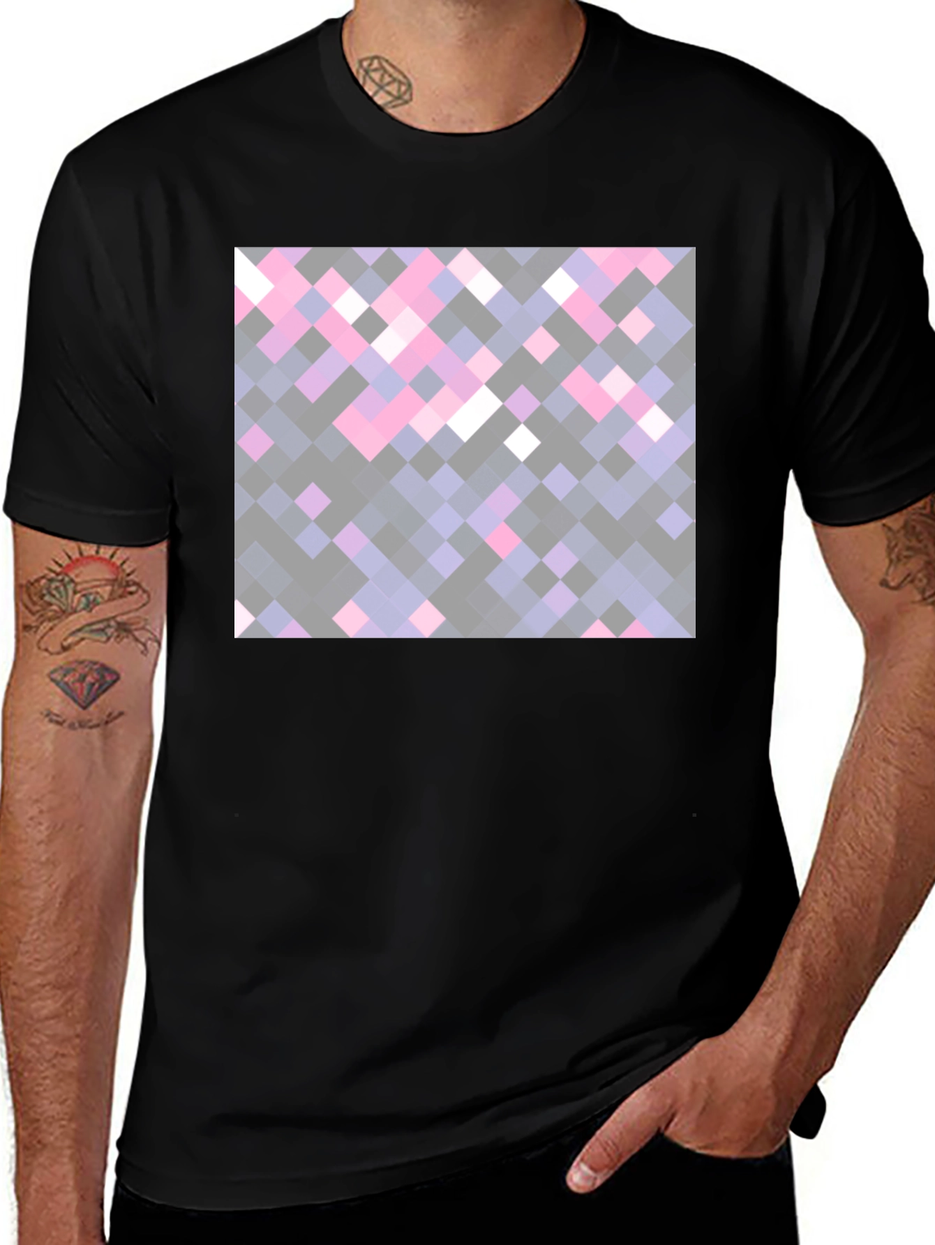 Pixelated Squares Black Tee
