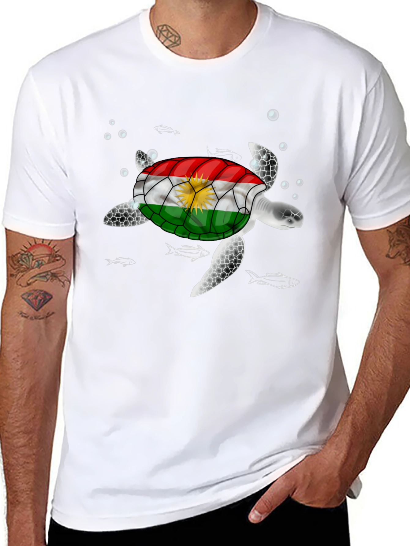 Kurdish Flag Turtle Graphic T-Shirt