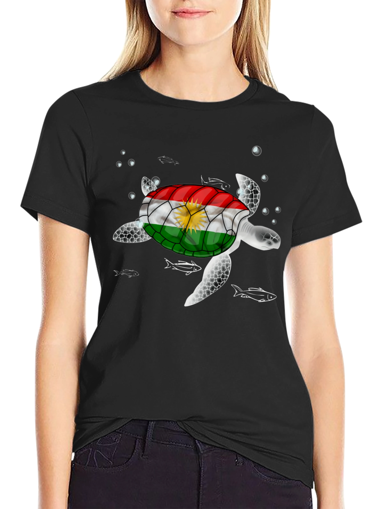 Kurdish Flag Turtle Graphic T-Shirt
