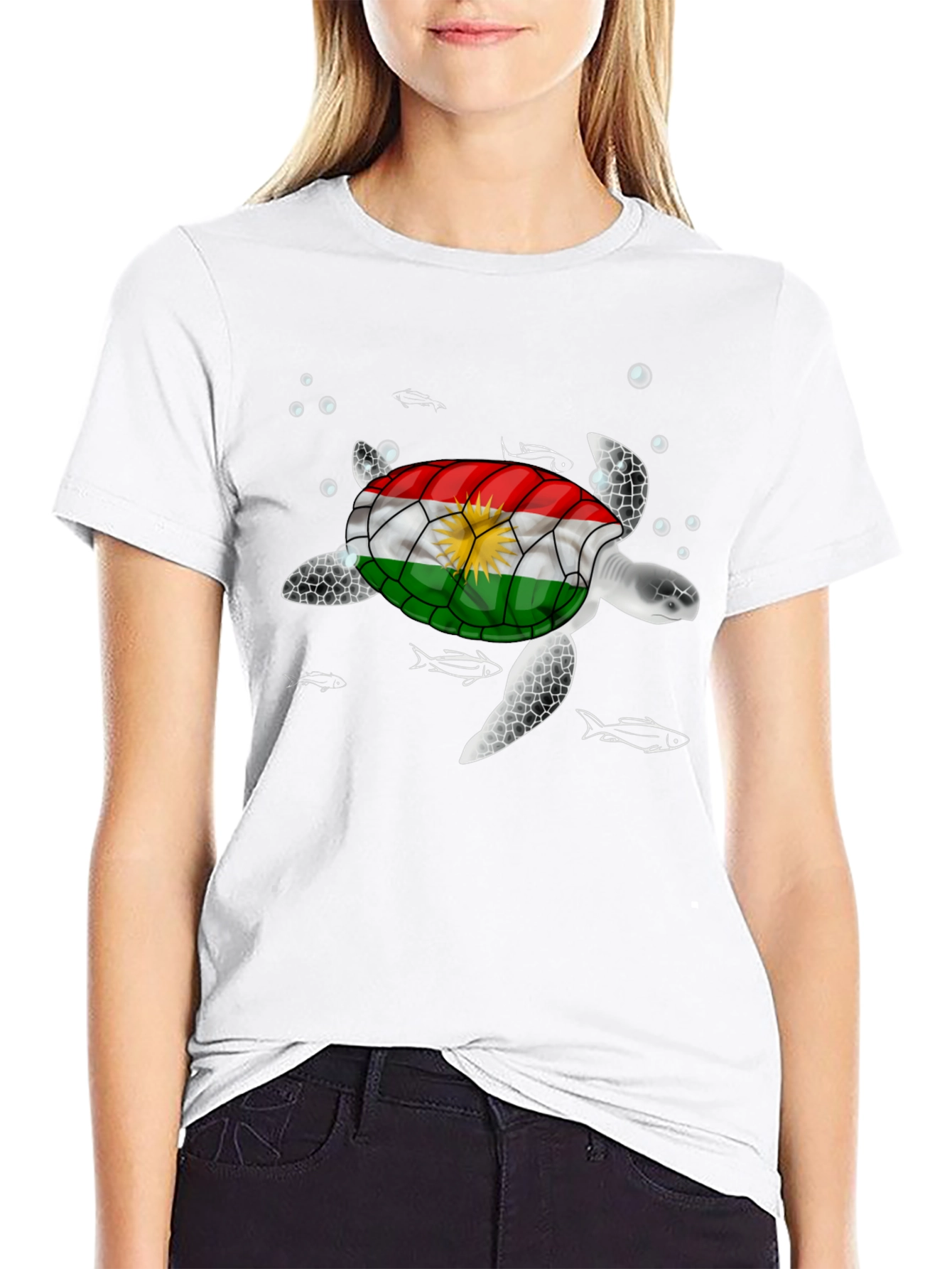 Kurdish Flag Turtle Graphic T-Shirt