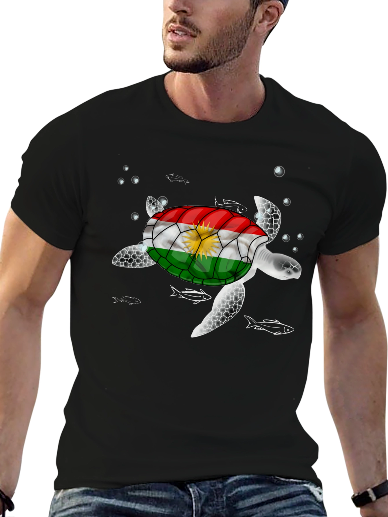 Kurdish Flag Turtle Graphic T-Shirt