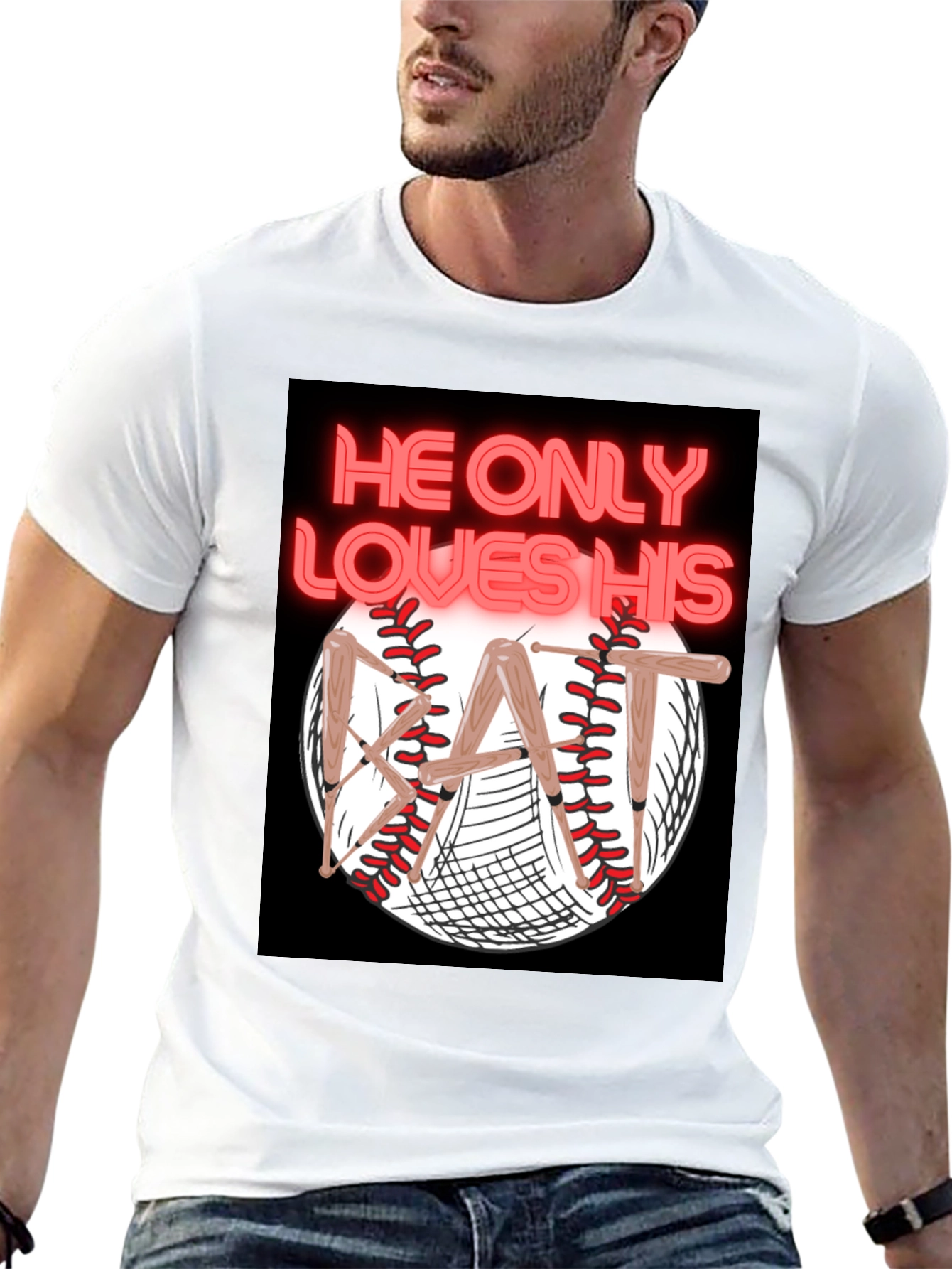 He Only Loves His Bat T-Shirt Baseball Graphic Tee