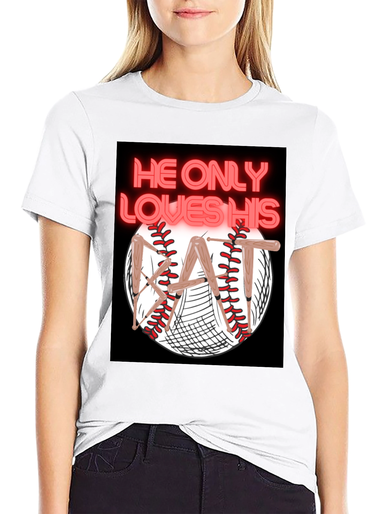 He Only Loves His Bat T-Shirt Baseball Graphic Tee