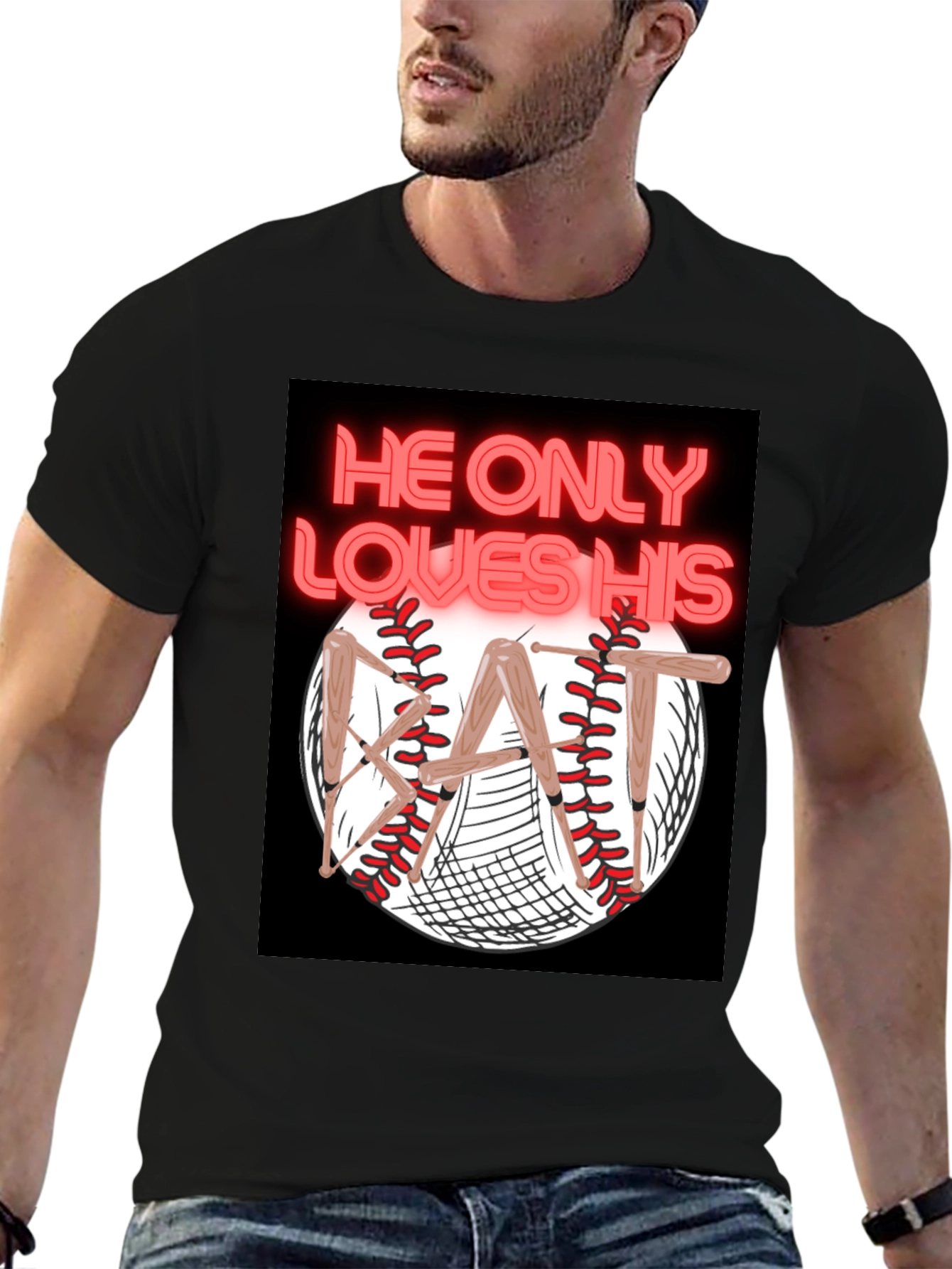 He Only Loves His Bat T-Shirt Baseball Graphic Tee
