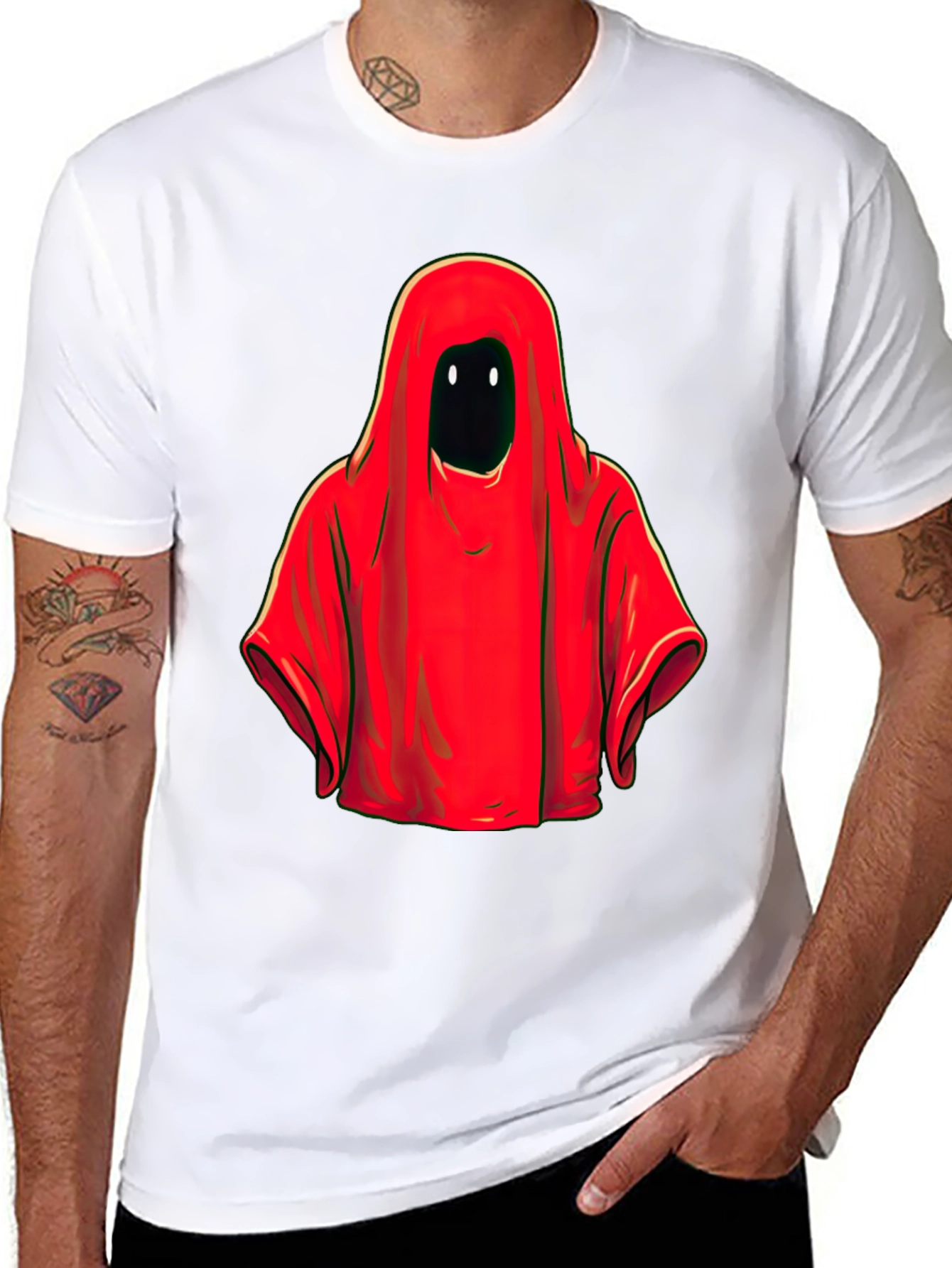 Red Hooded Figure Graphic Tee - Unisex Black T-Shirt