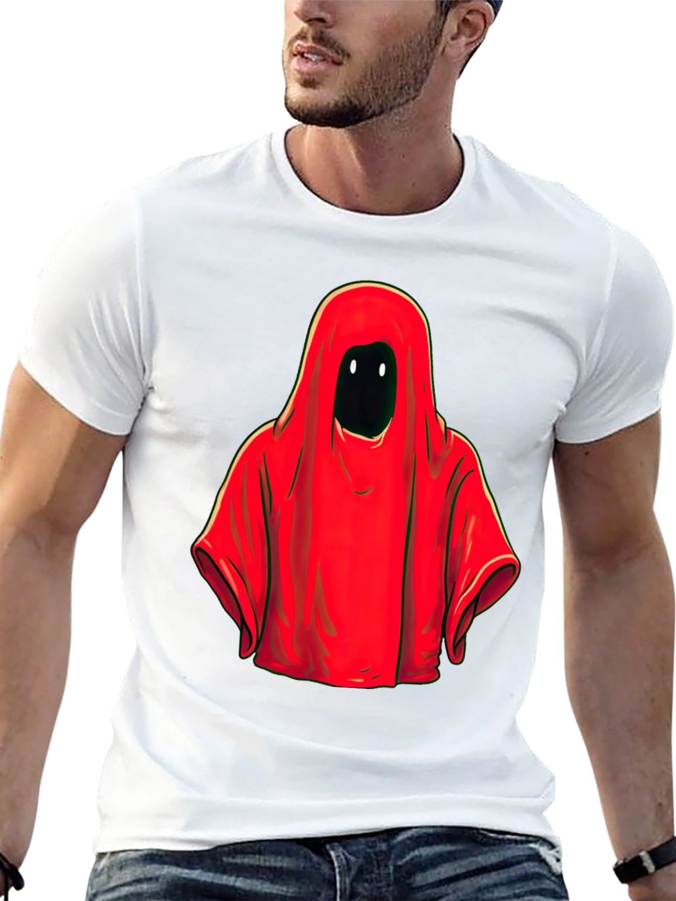 Red Hooded Figure Graphic Tee - Unisex Black T-Shirt